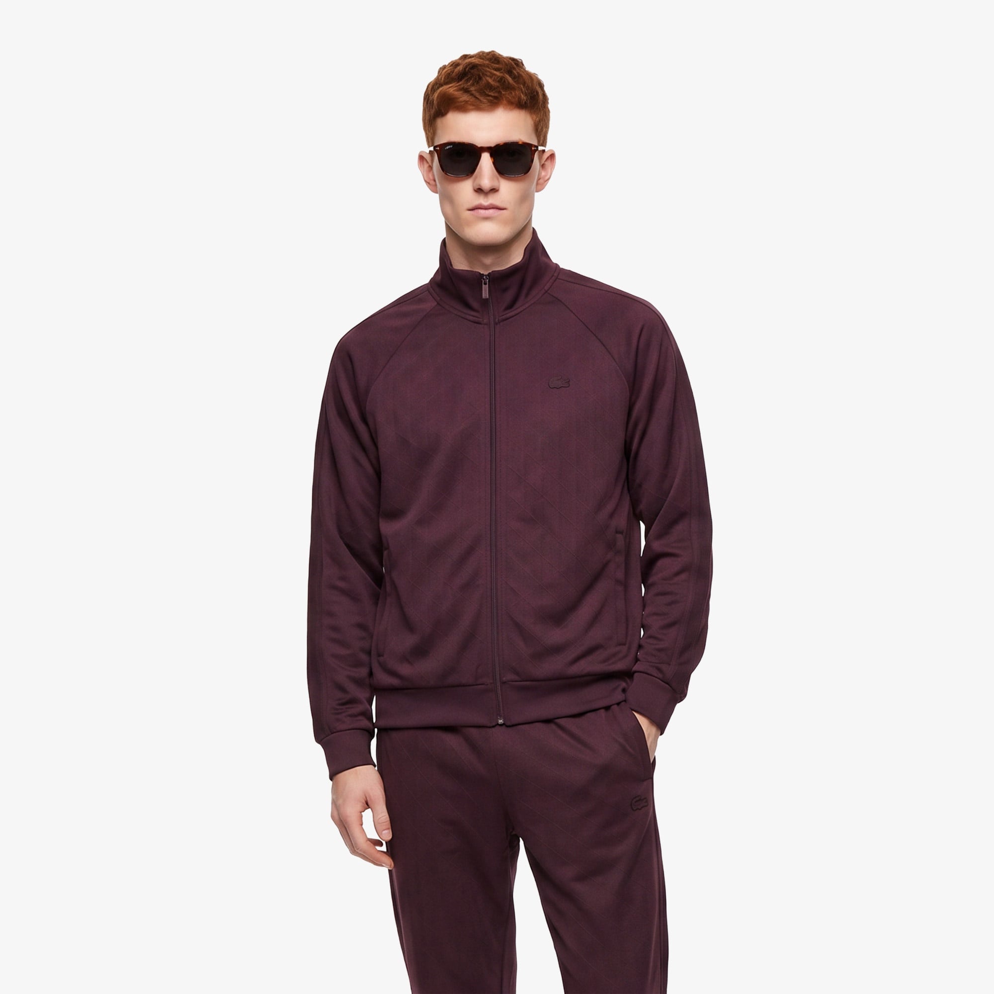 Erkek Regular Fit Fermuarlı Baskılı Bordo Sweatshirt
