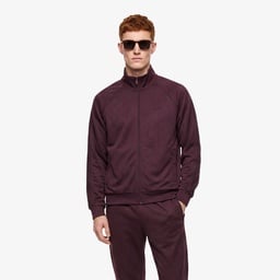 Erkek Regular Fit Fermuarlı Baskılı Bordo Sweatshirt Bordo