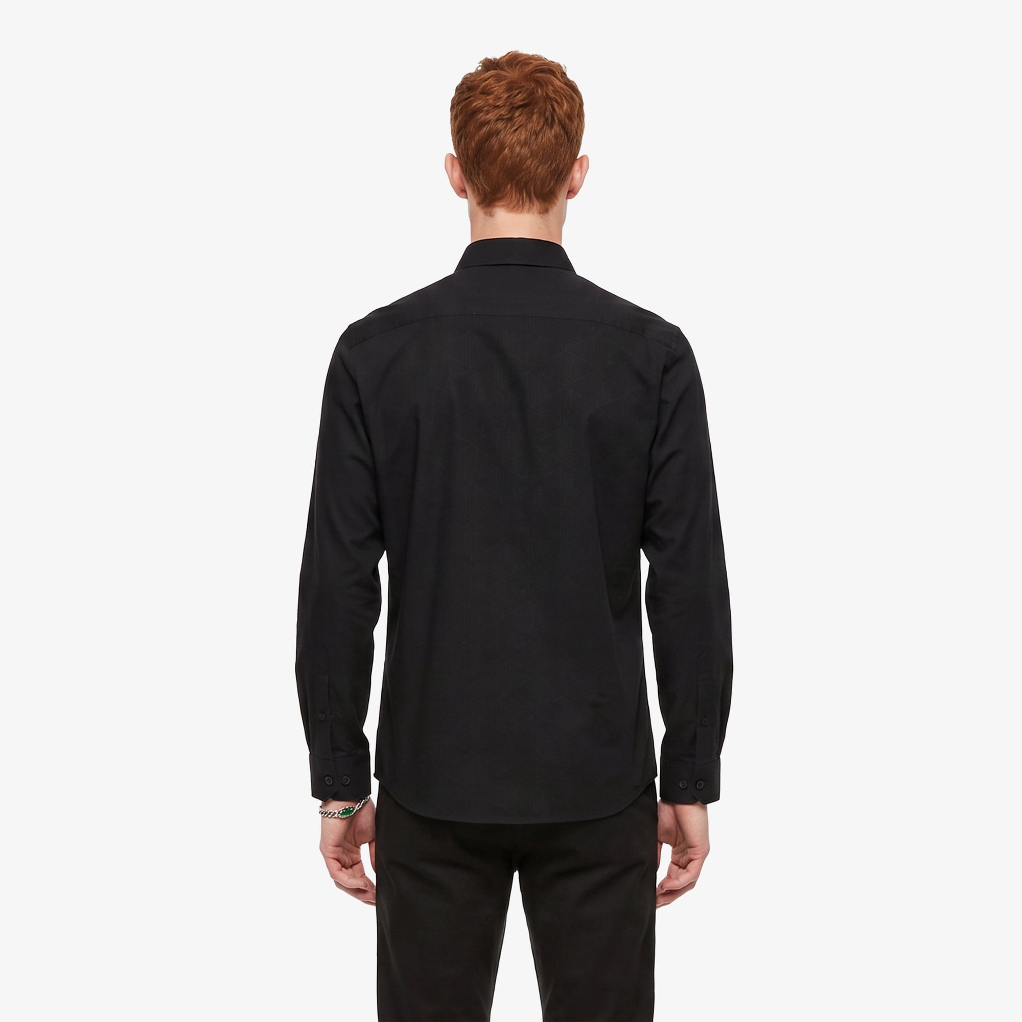 Erkek Slim Fit Düğmeli Yaka Siyah Gömlek