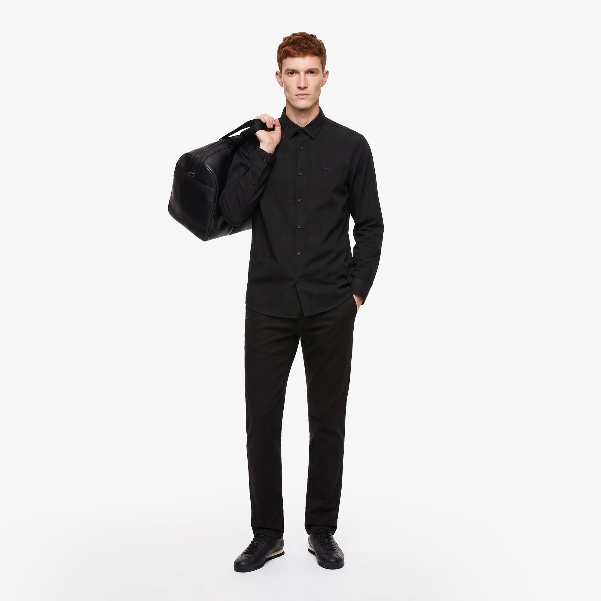 Erkek Slim Fit Düğmeli Yaka Siyah Gömlek