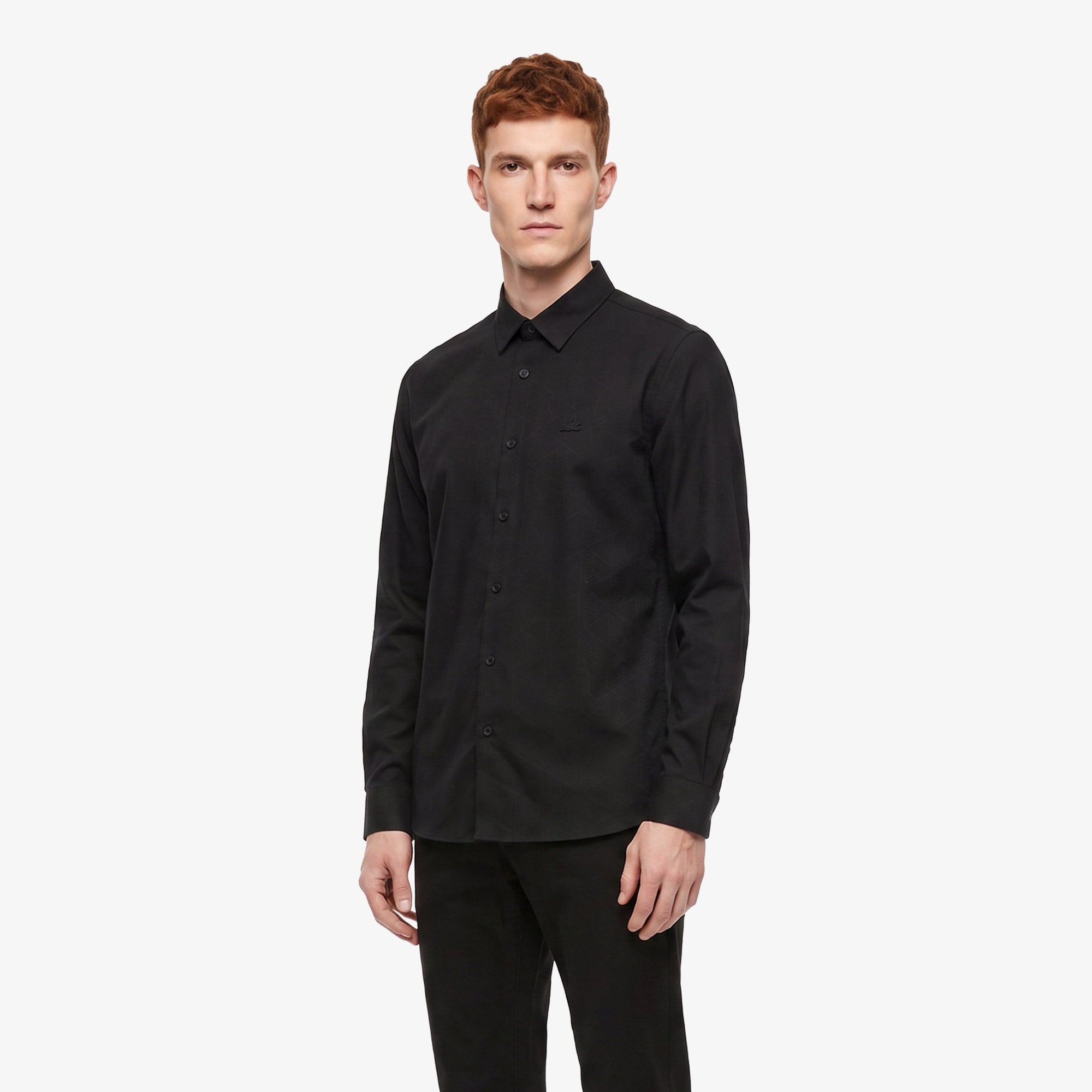 Erkek Slim Fit Düğmeli Yaka Siyah Gömlek