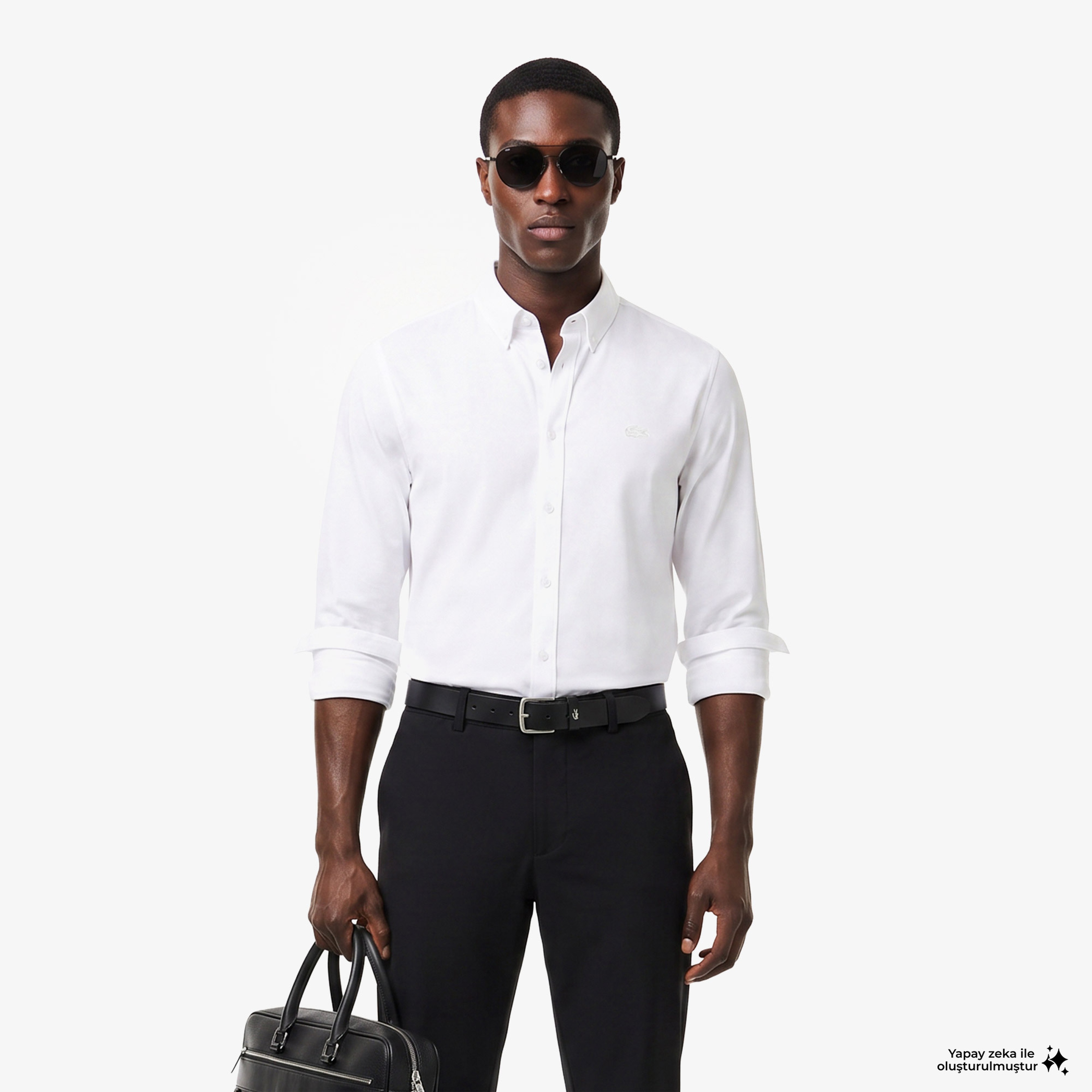 Erkek Slim Fit Düğmeli Yaka Beyaz Gömlek Erkek Slim Fit Düğmeli Yaka Beyaz Gömlek