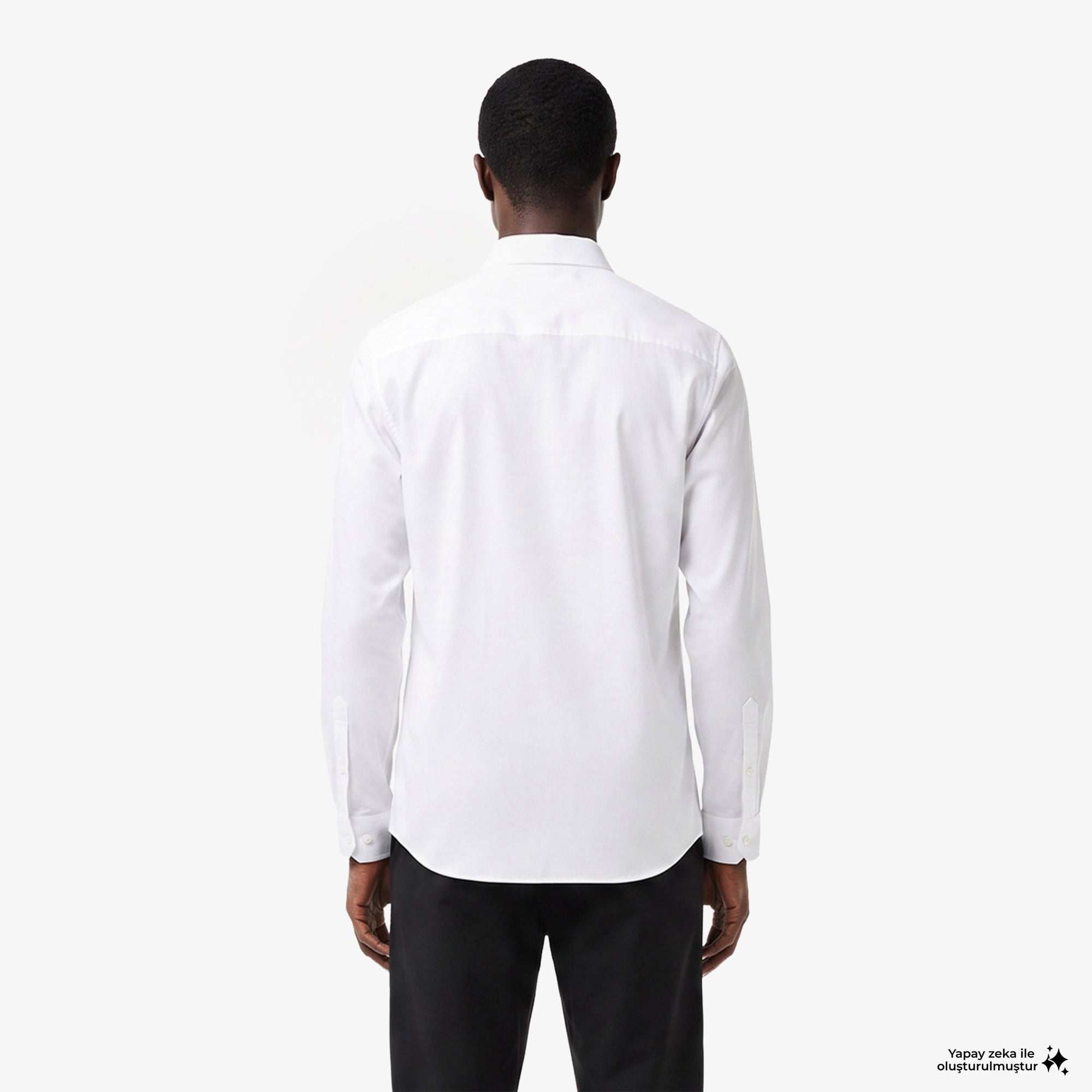 Erkek Slim Fit Düğmeli Yaka Beyaz Gömlek