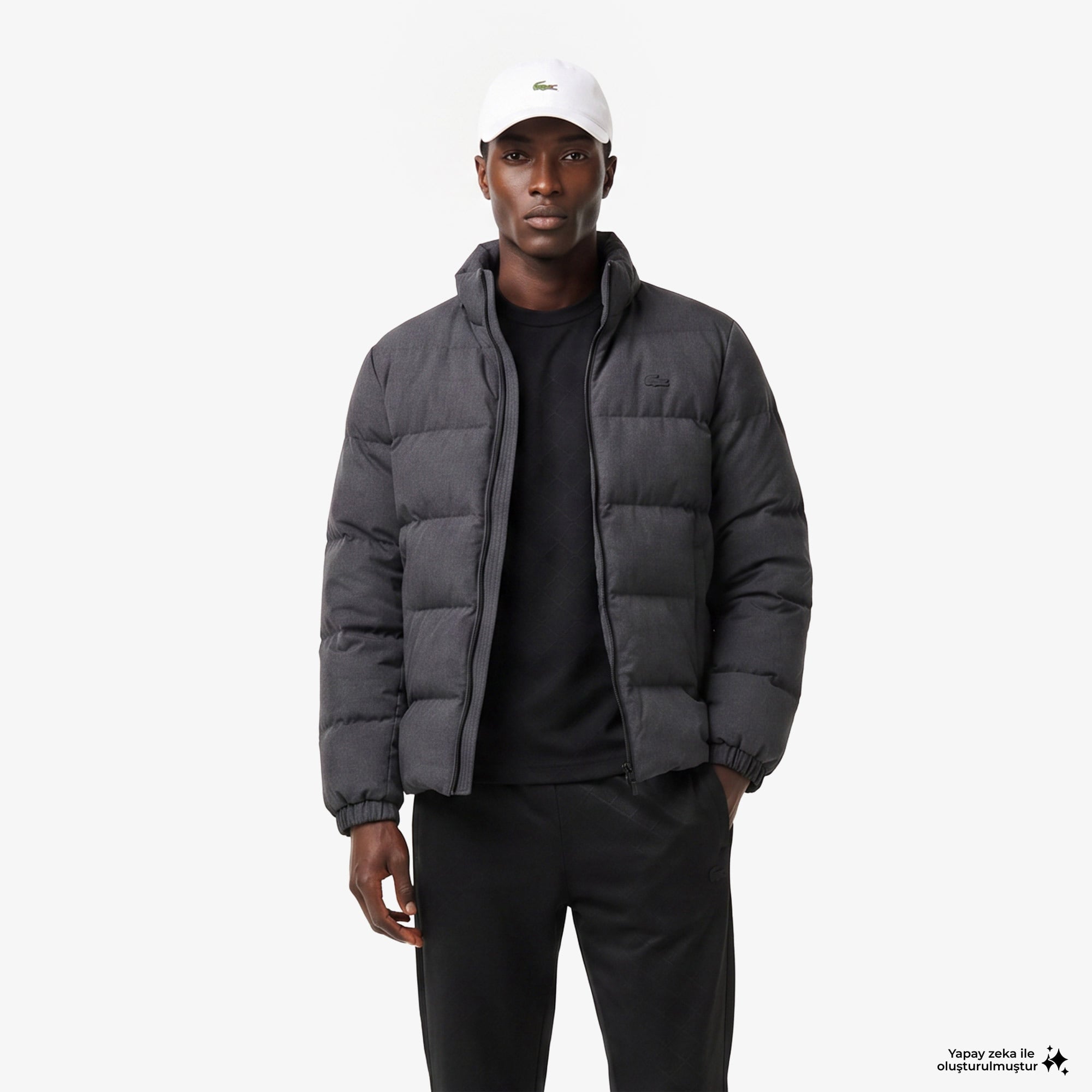 Erkek Classic Fit Kapüşonlu Gri Şişme Mont