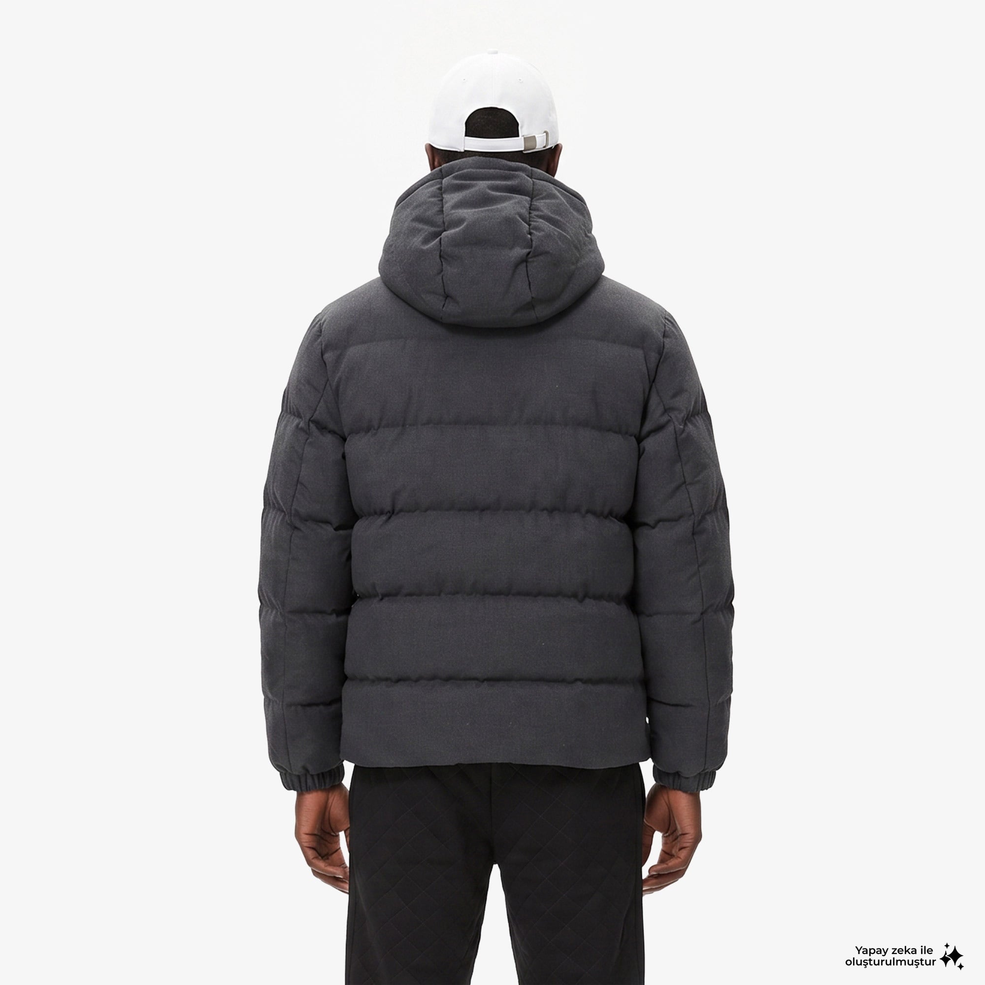 Erkek Classic Fit Kapüşonlu Gri Şişme Mont