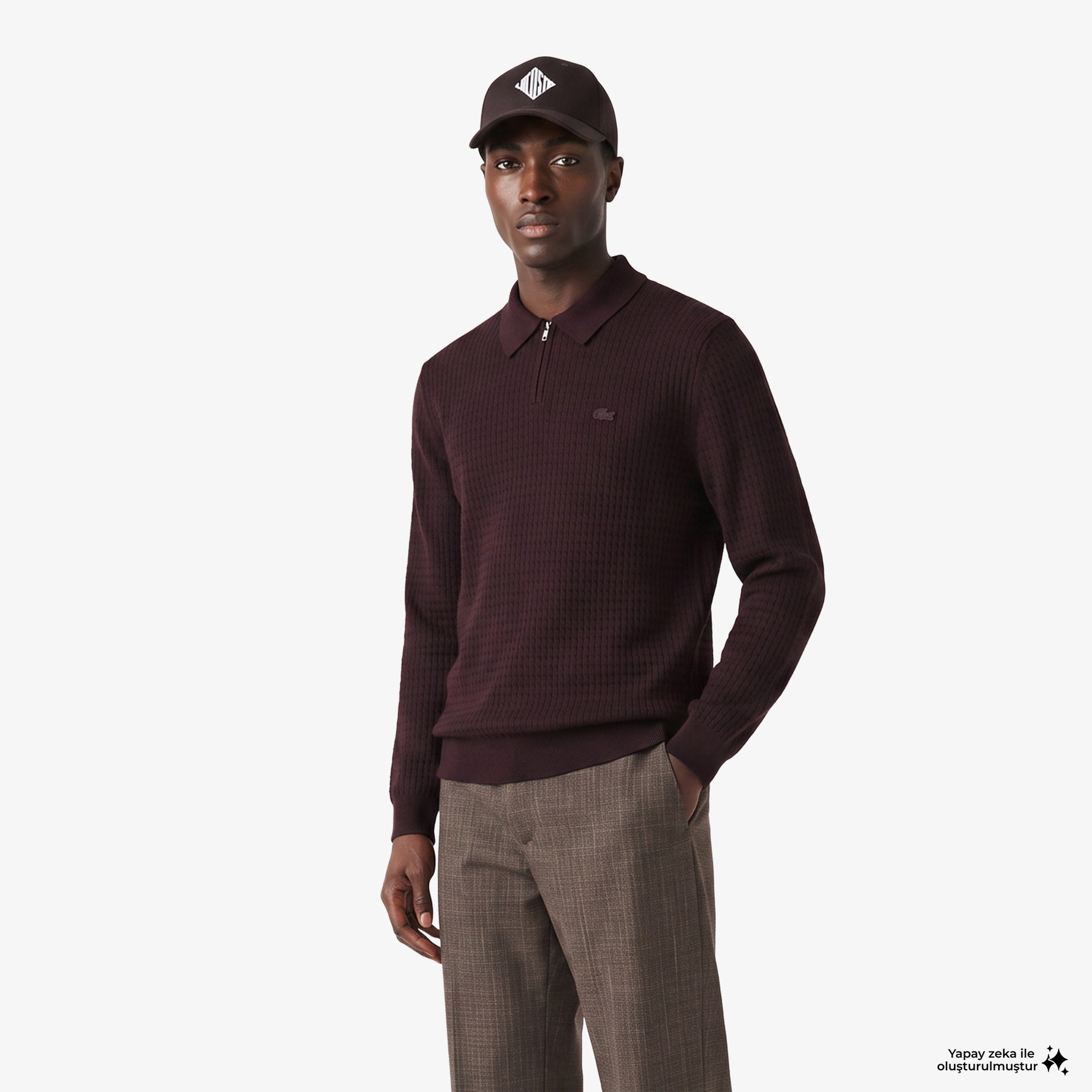 Erkek Regular Fit Yarım Fermuarlı Yün Bordo Kazak Erkek Regular Fit Yarım Fermuarlı Yün Bordo Kazak