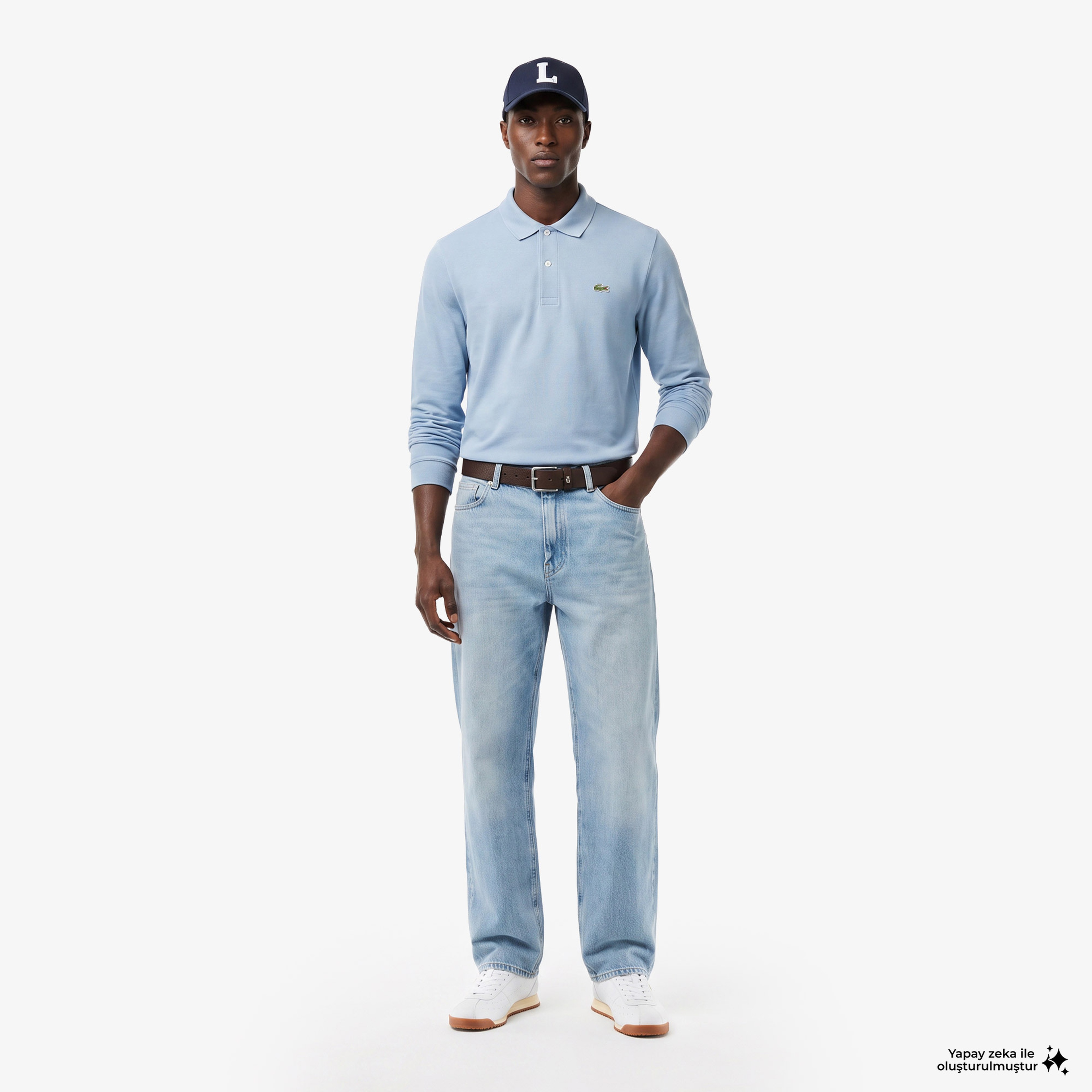 L.12.12 Erkek Classic Fit Uzun Kollu Mavi Polo