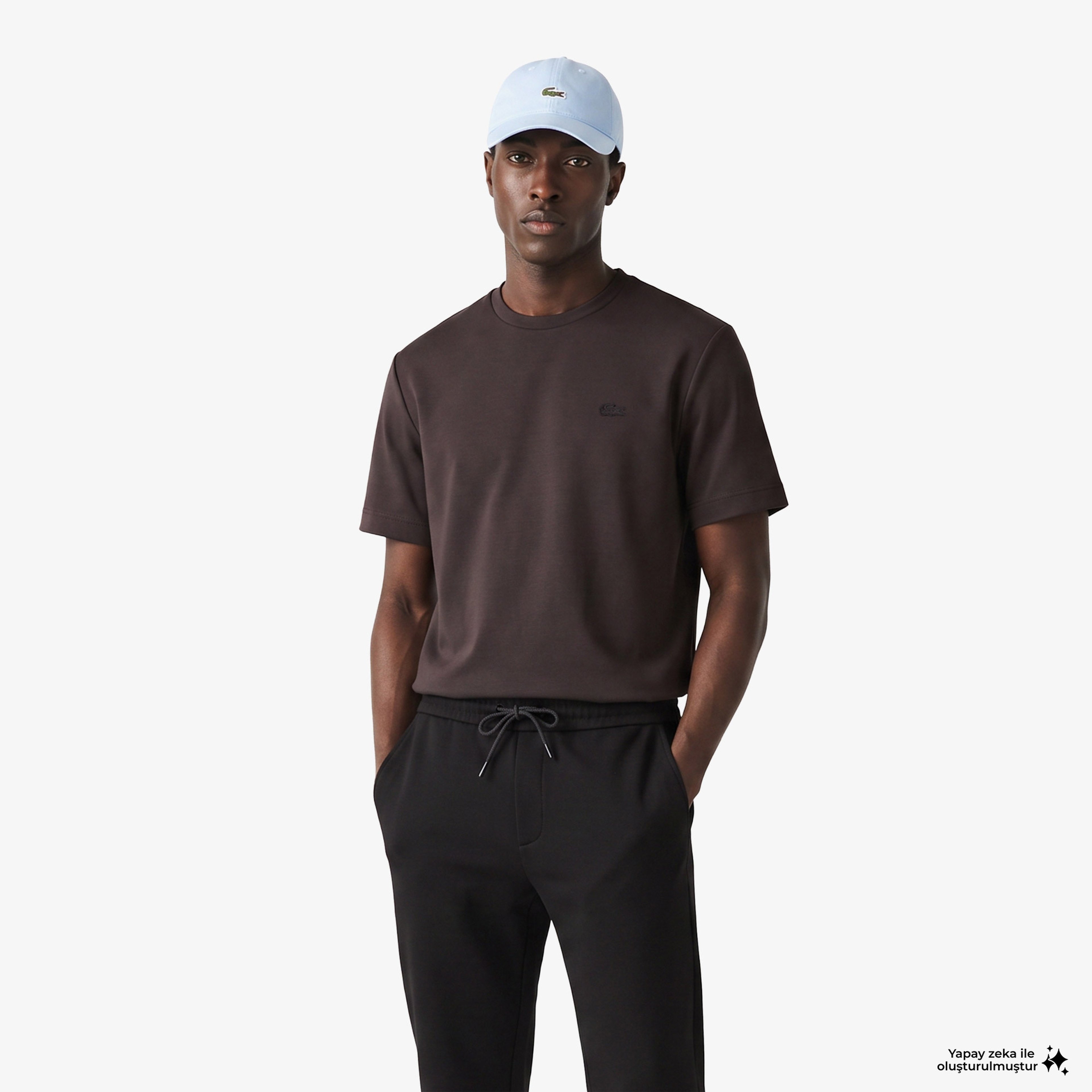 Erkek Oversize Fit Bisiklet Yaka Kahverengi T-Shirt