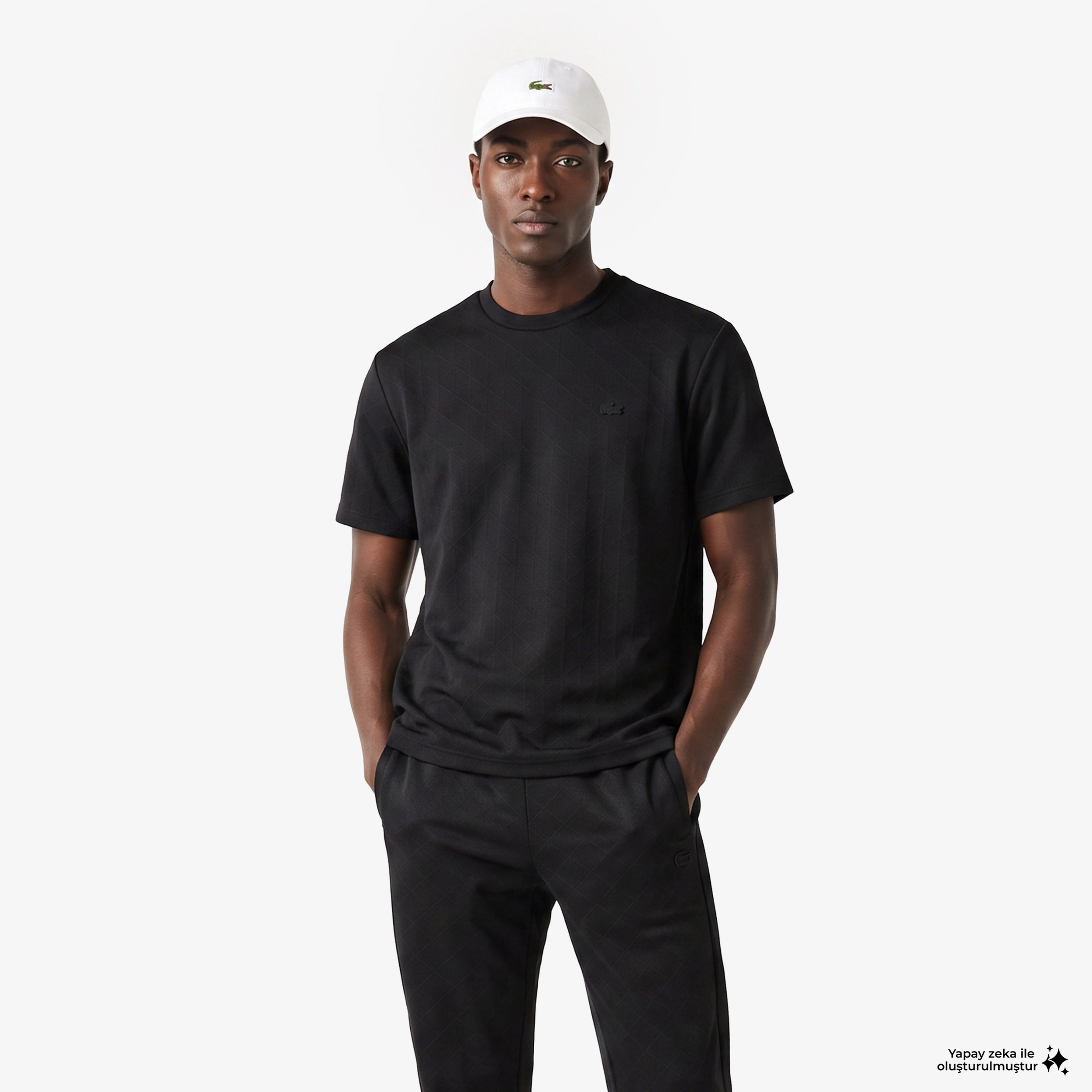 Erkek Relaxed Fit Bisiklet Yaka Monogram Siyah T-Shirt
