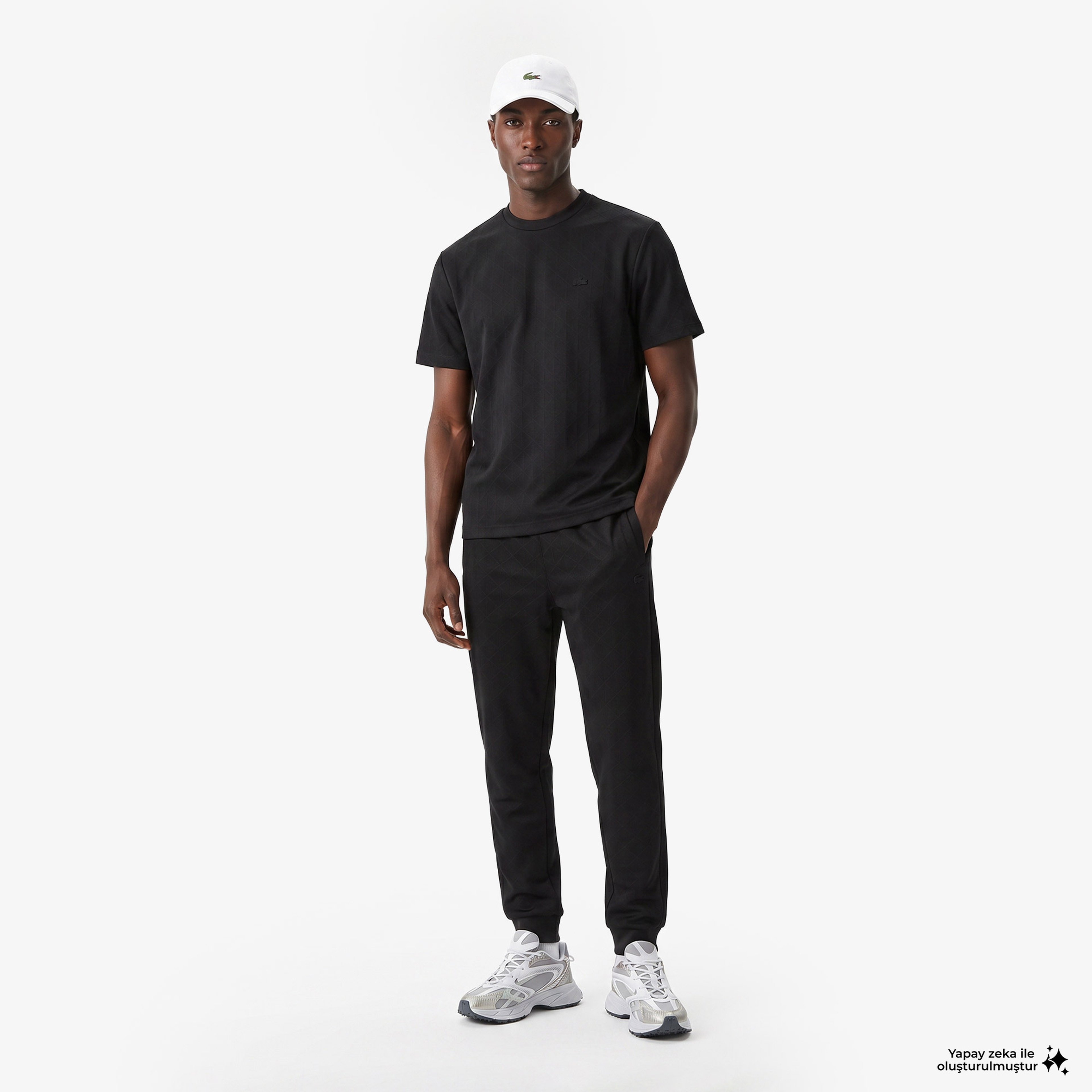 Erkek Relaxed Fit Bisiklet Yaka Monogram Siyah T-Shirt