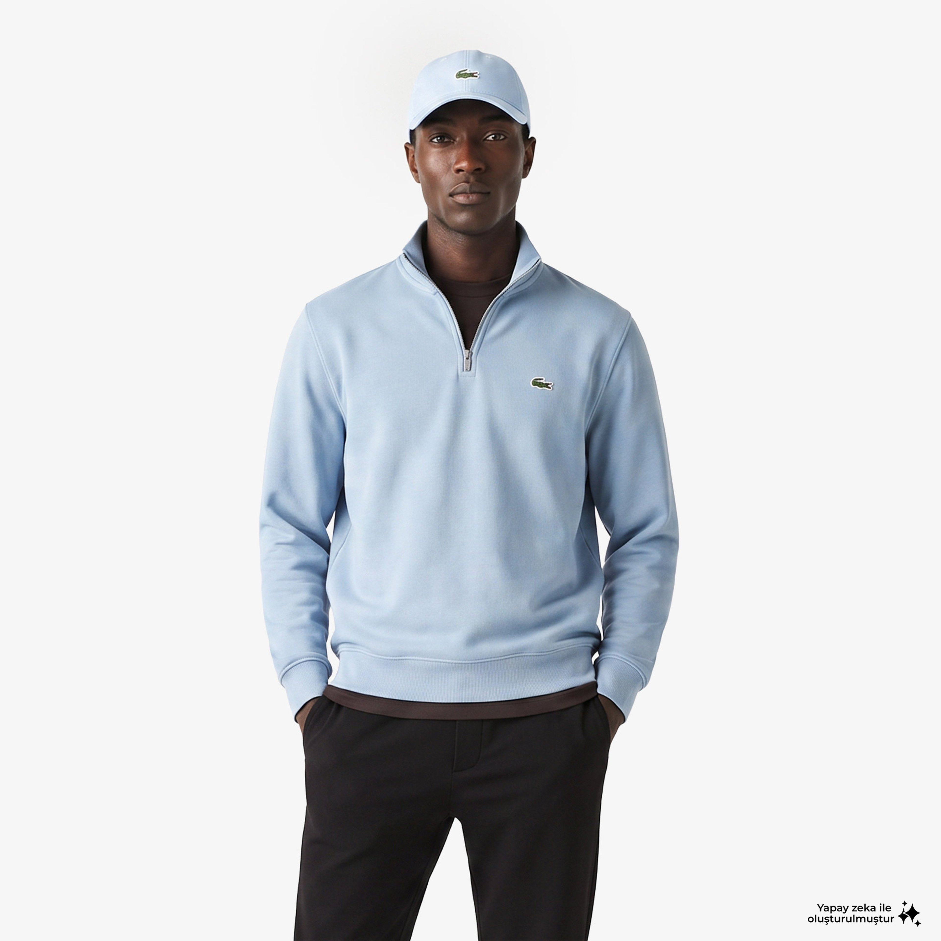 Erkek Regular Fit Yarım Fermuarlı Mavi Sweatshirt