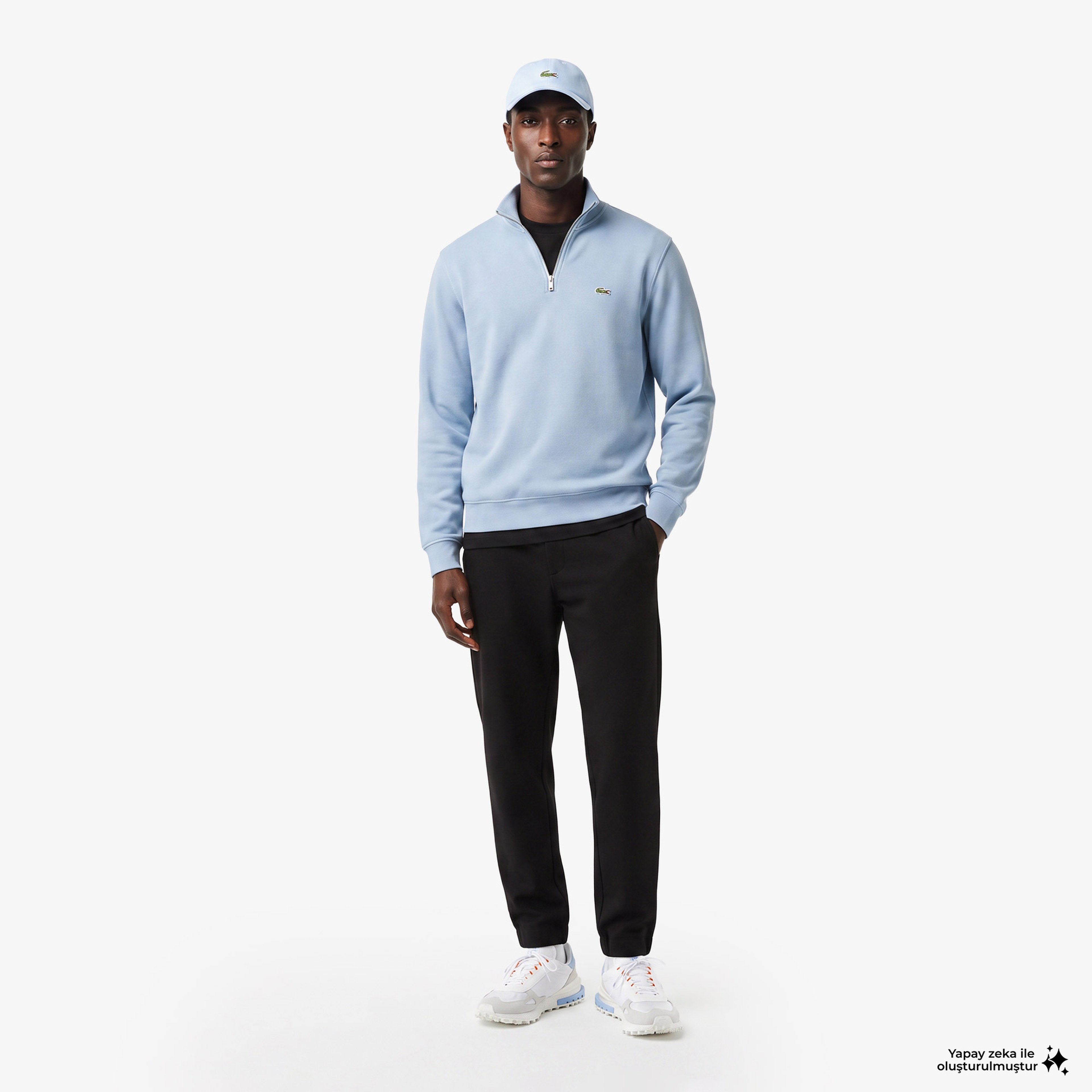 Erkek Regular Fit Yarım Fermuarlı Mavi Sweatshirt