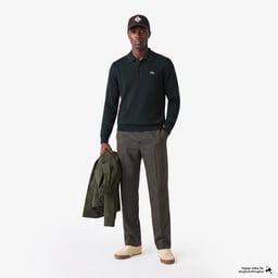 Erkek Classic Fit Polo Yaka Koyu Yeşil Kazak Yeşil