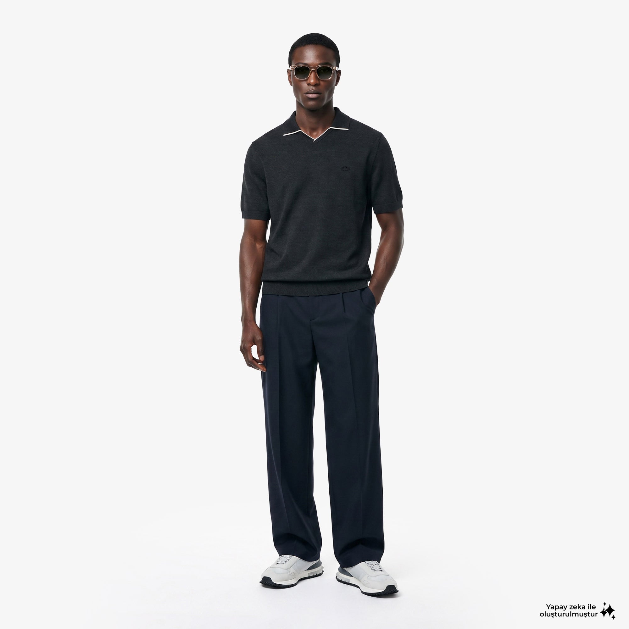 Erkek Regular Fit Kısa Kollu Polo Yaka Yün Koyu Yeşil Triko