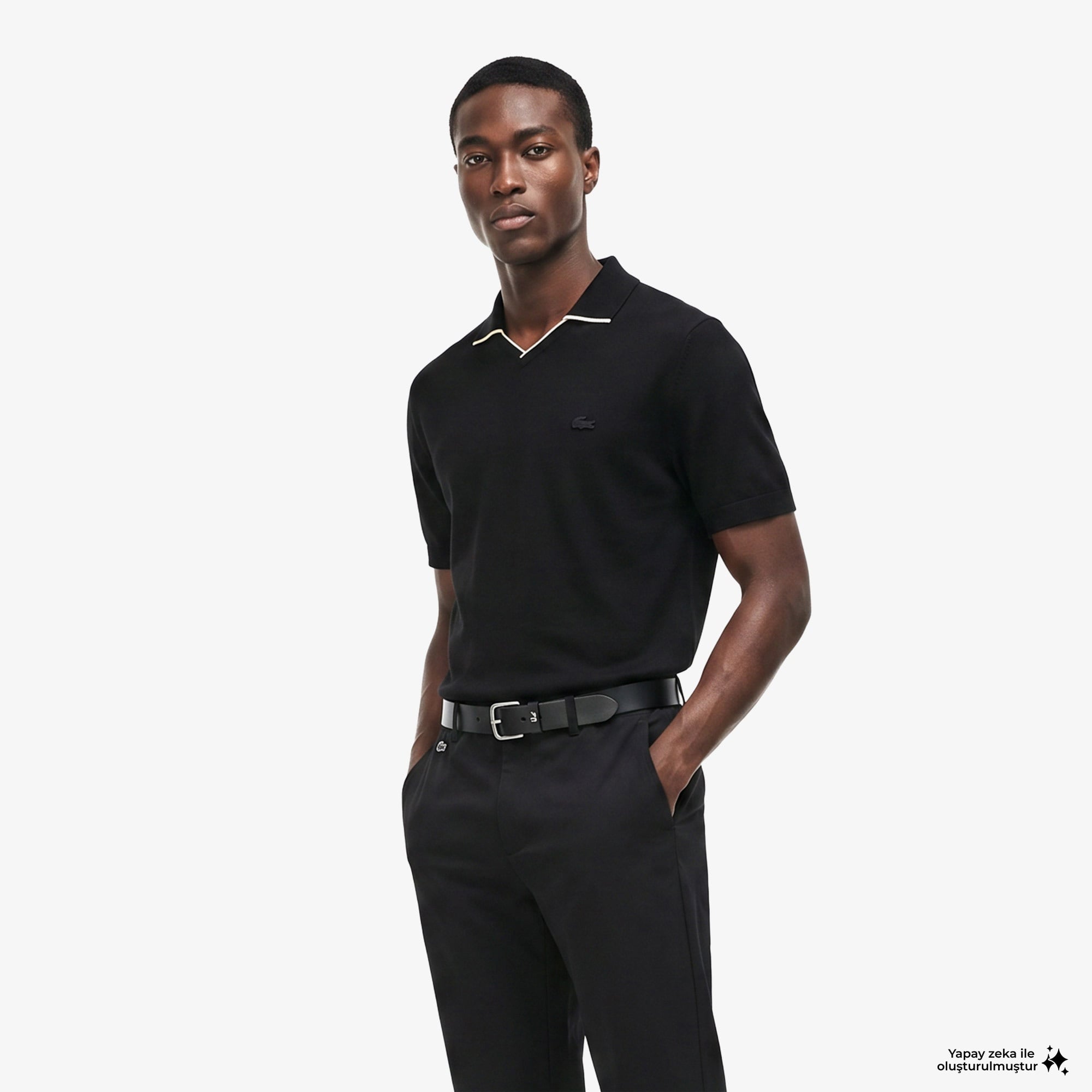 Erkek Regular Fit Kısa Kollu Polo Yaka Yün Siyah Triko
