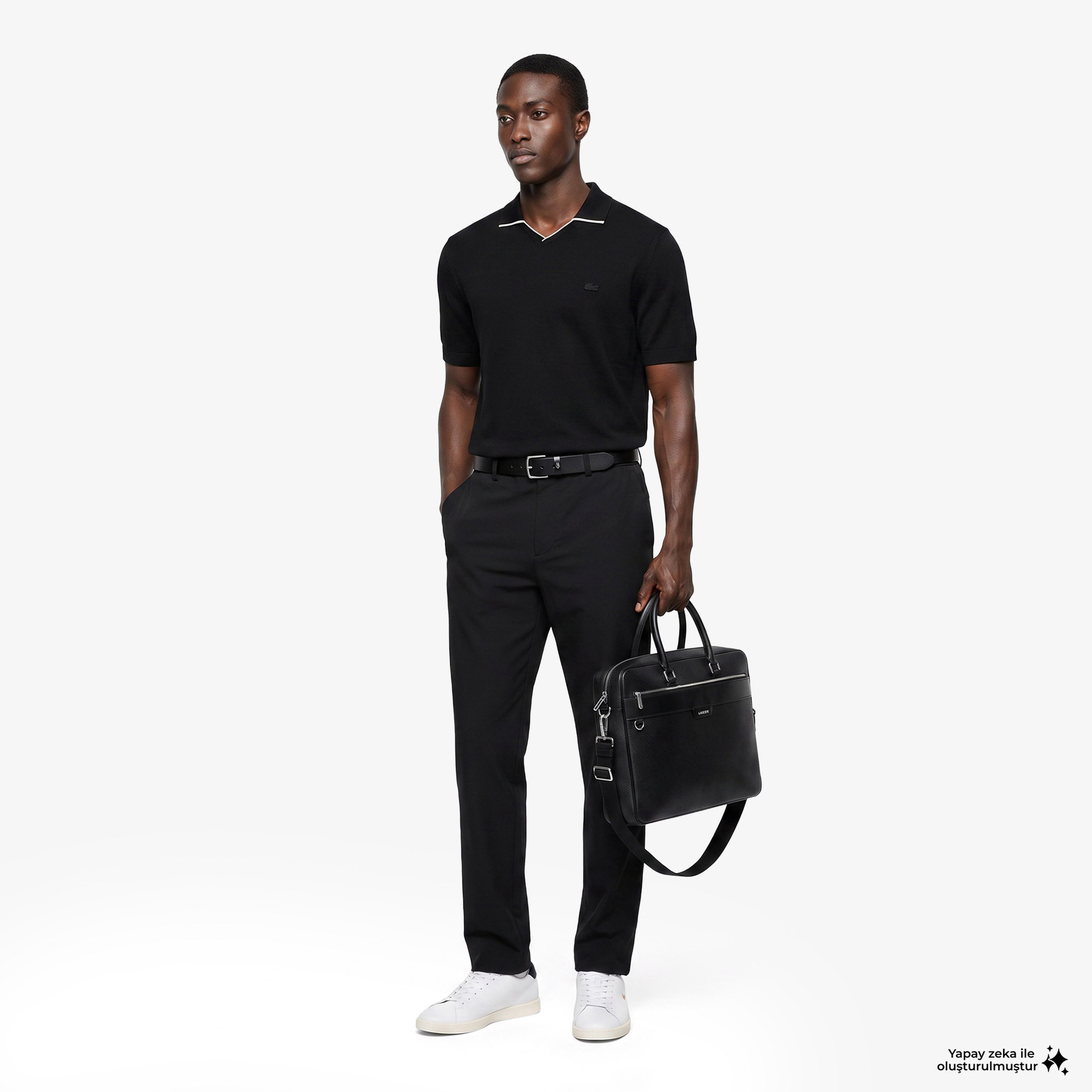 Erkek Regular Fit Kısa Kollu Polo Yaka Yün Siyah Triko Erkek Regular Fit Kısa Kollu Polo Yaka Yün Siyah Triko
