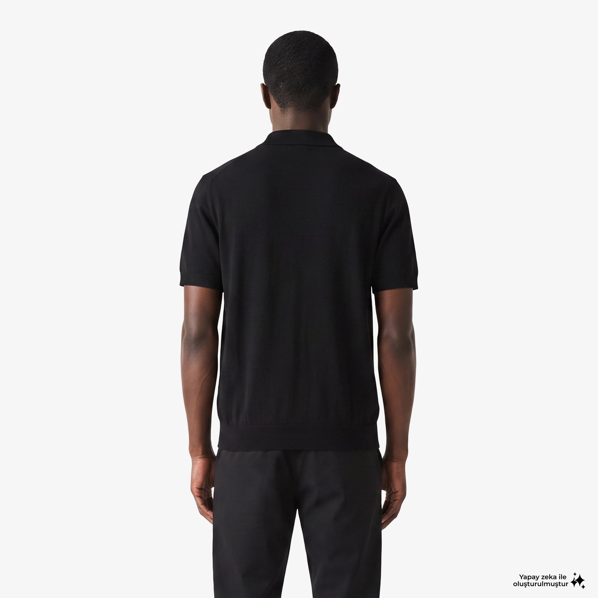 Erkek Regular Fit Kısa Kollu Polo Yaka Yün Siyah Triko