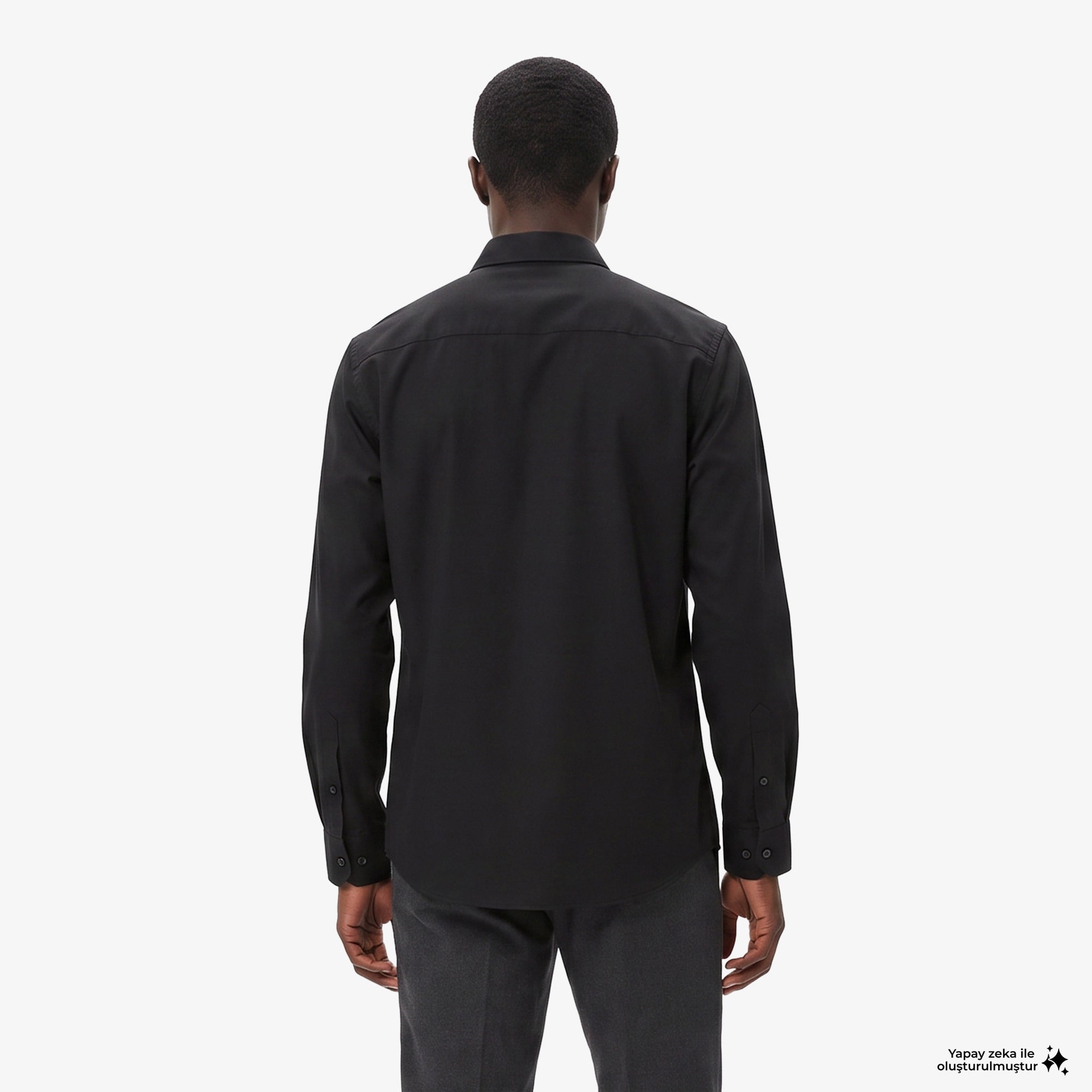 Erkek Slim Fit Düğmeli Yaka Siyah Gömlek