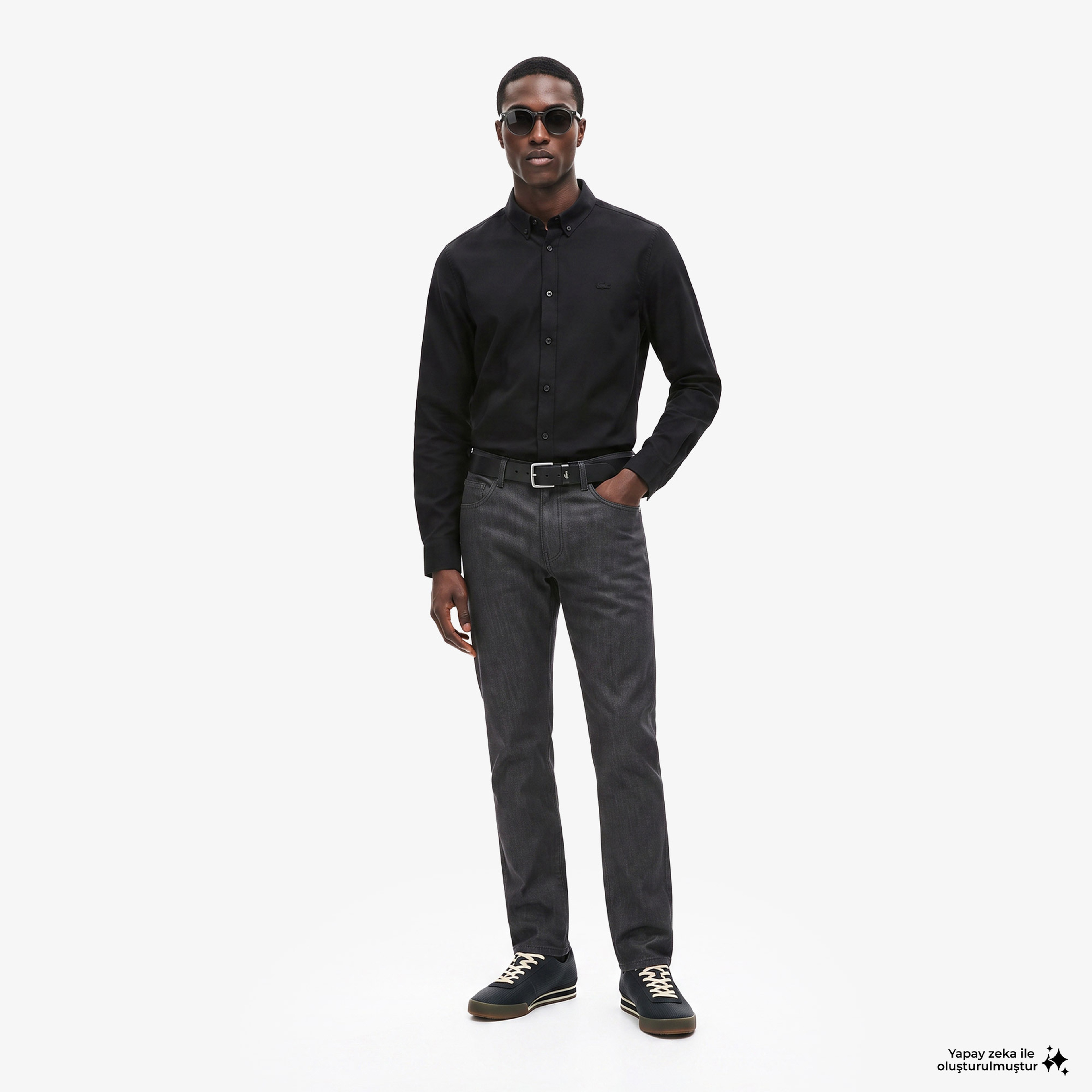 Erkek Slim Fit Düğmeli Yaka Siyah Gömlek Erkek Slim Fit Düğmeli Yaka Siyah Gömlek