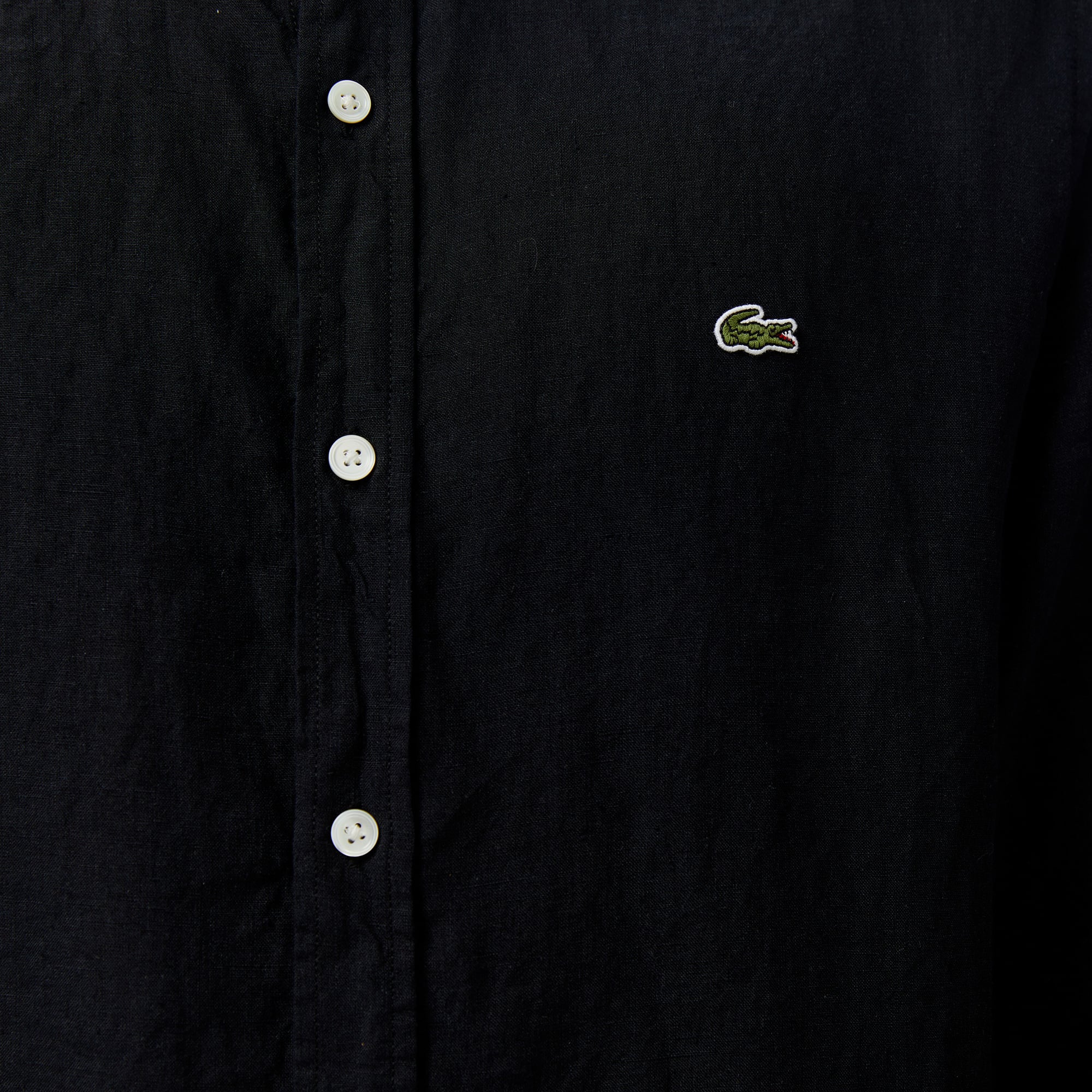 Lacoste Erkek Regular Fit Düğmeli Yaka Keten Siyah Gömlek görsel 5