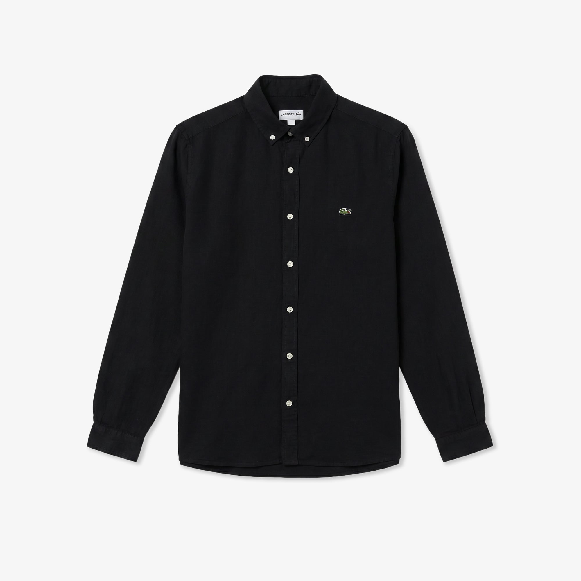 Lacoste Erkek Regular Fit Düğmeli Yaka Keten Siyah Gömlek görsel 2