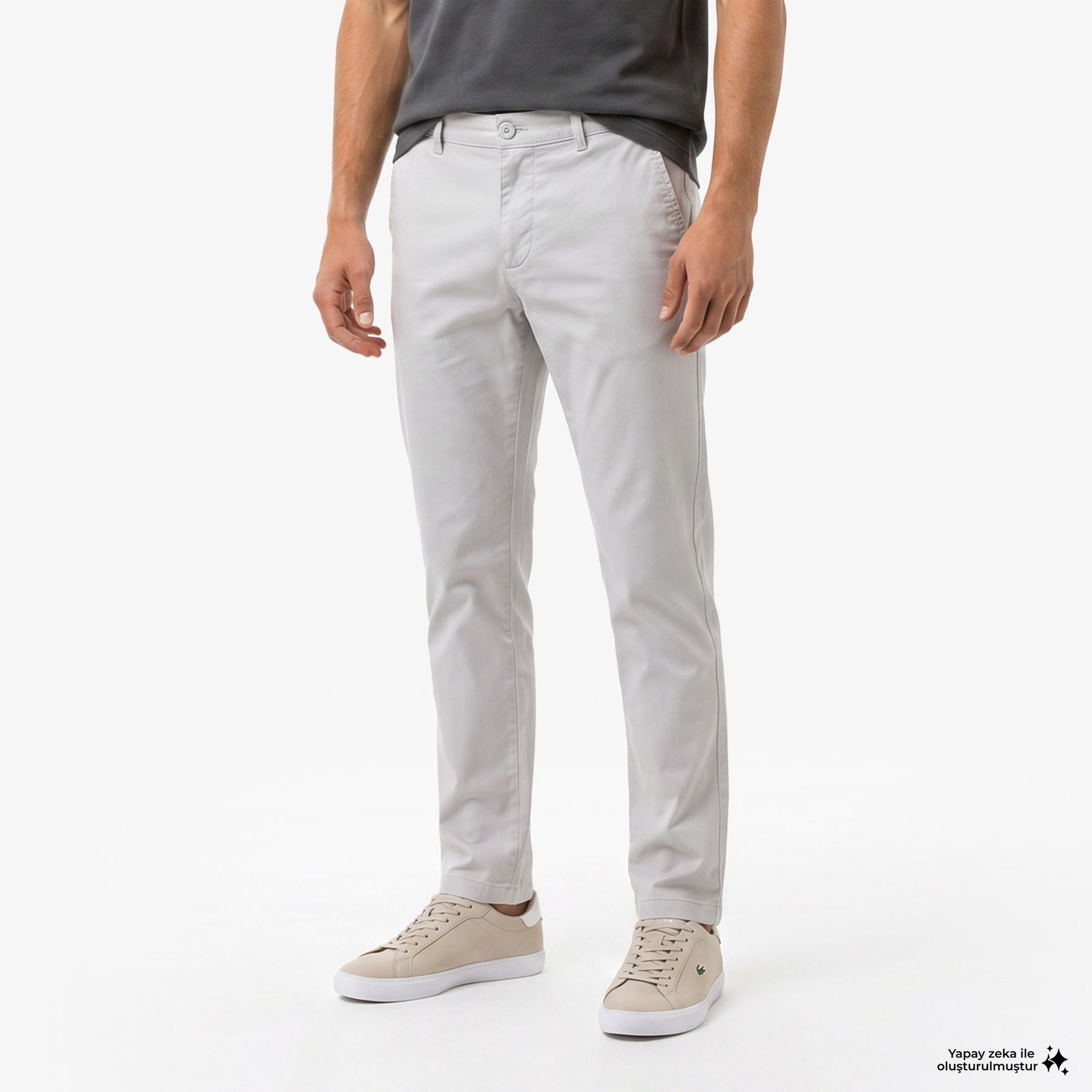 Erkek Slim Fit Gri Chino Pantolon