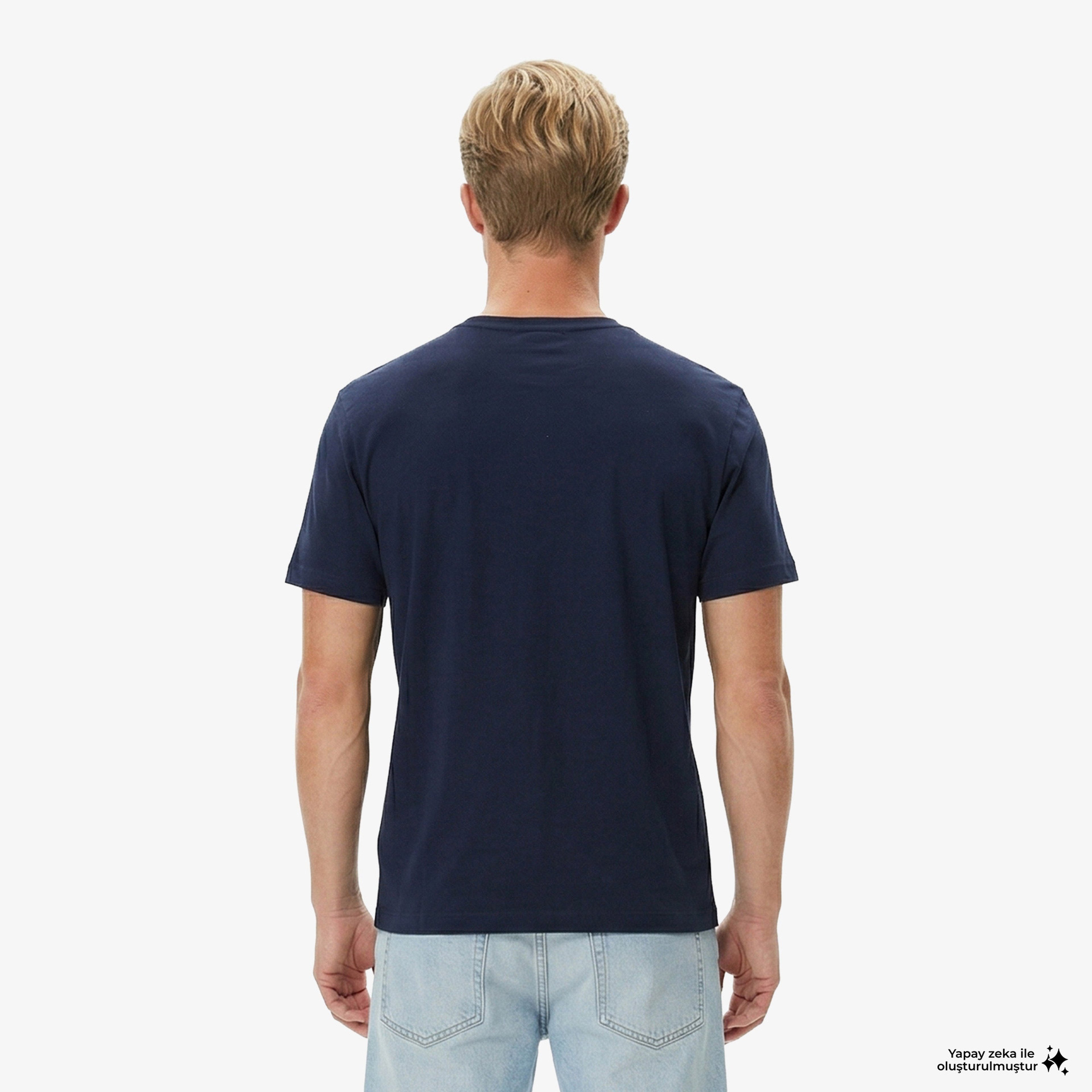 Erkek Relaxed Fit Bisiklet Yaka Lacivert T-Shirt Erkek Relaxed Fit Bisiklet Yaka Lacivert T-Shirt