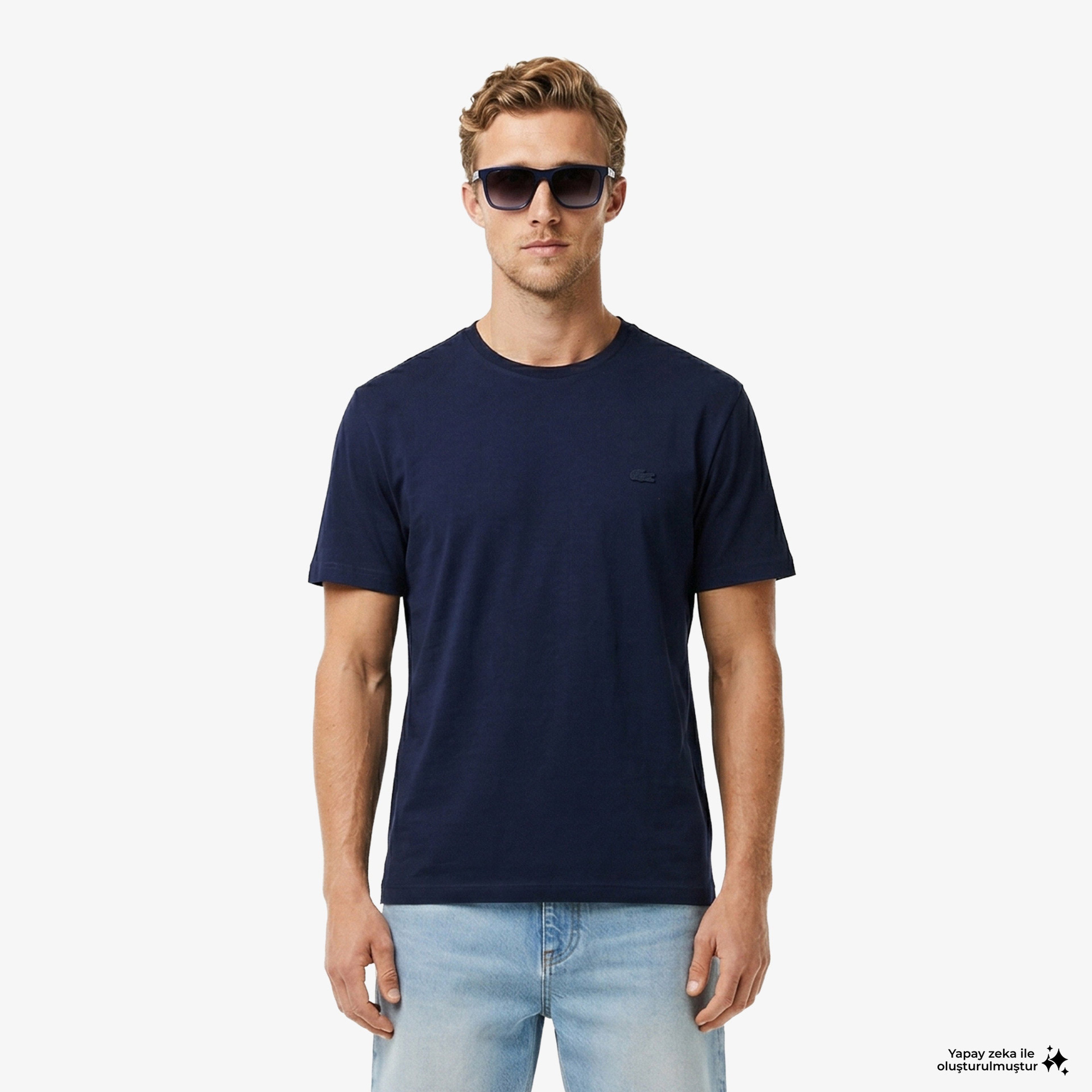 Erkek Relaxed Fit Bisiklet Yaka Lacivert T-Shirt Erkek Relaxed Fit Bisiklet Yaka Lacivert T-Shirt