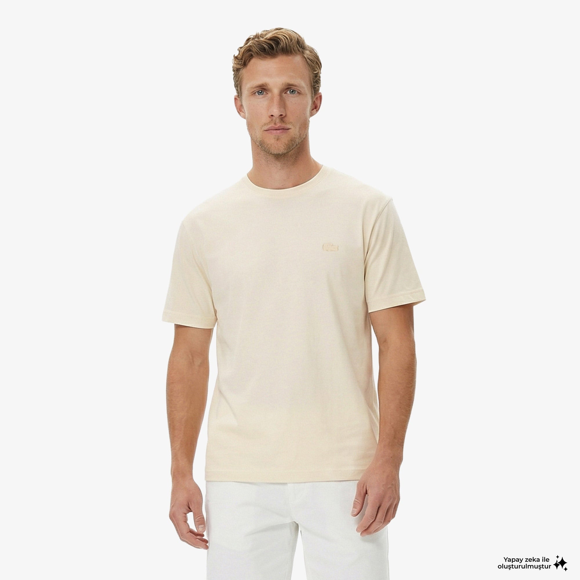 Erkek Relaxed Fit Bisiklet Yaka Bej T-Shirt