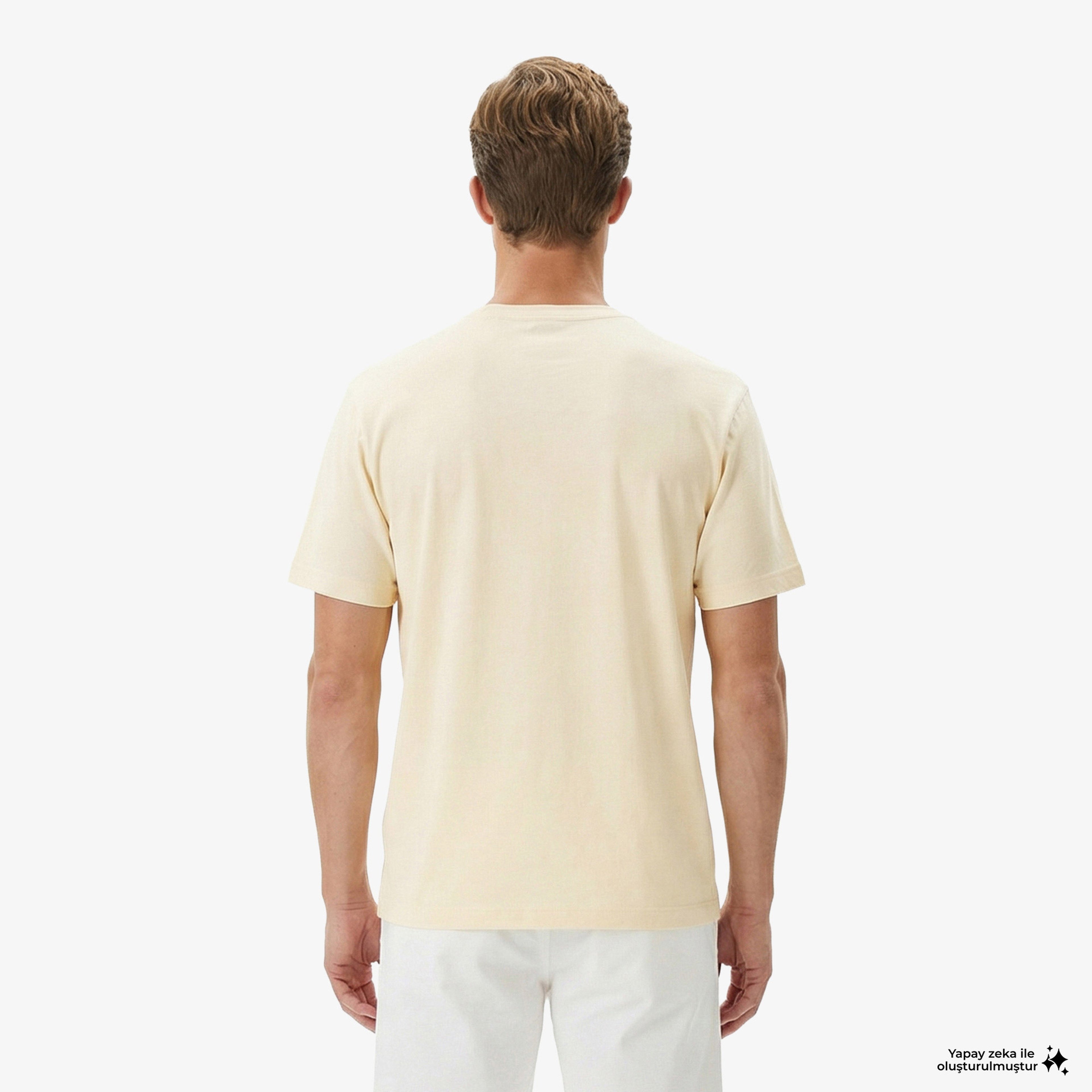 Erkek Relaxed Fit Bisiklet Yaka Bej T-Shirt