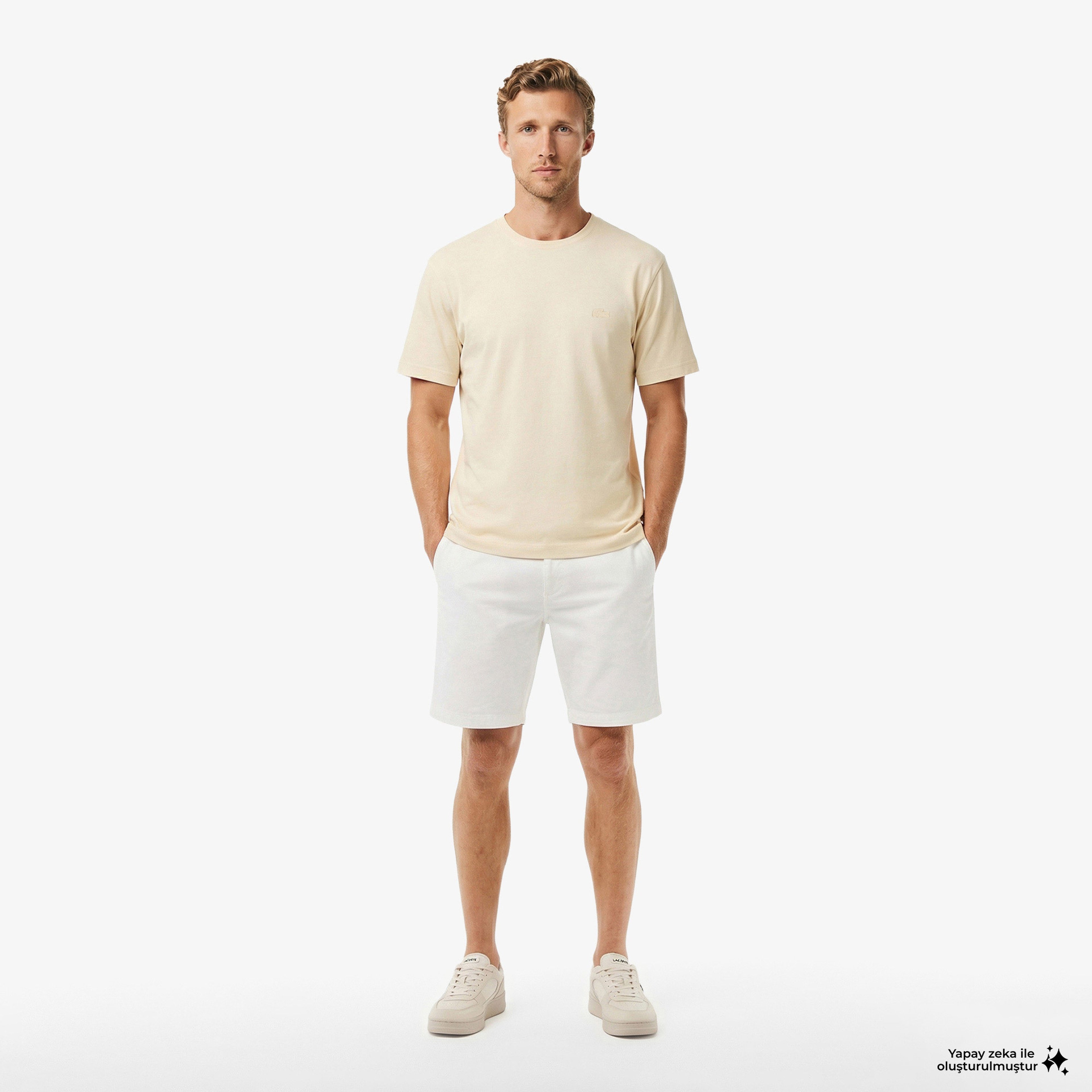 Erkek Relaxed Fit Bisiklet Yaka Bej T-Shirt