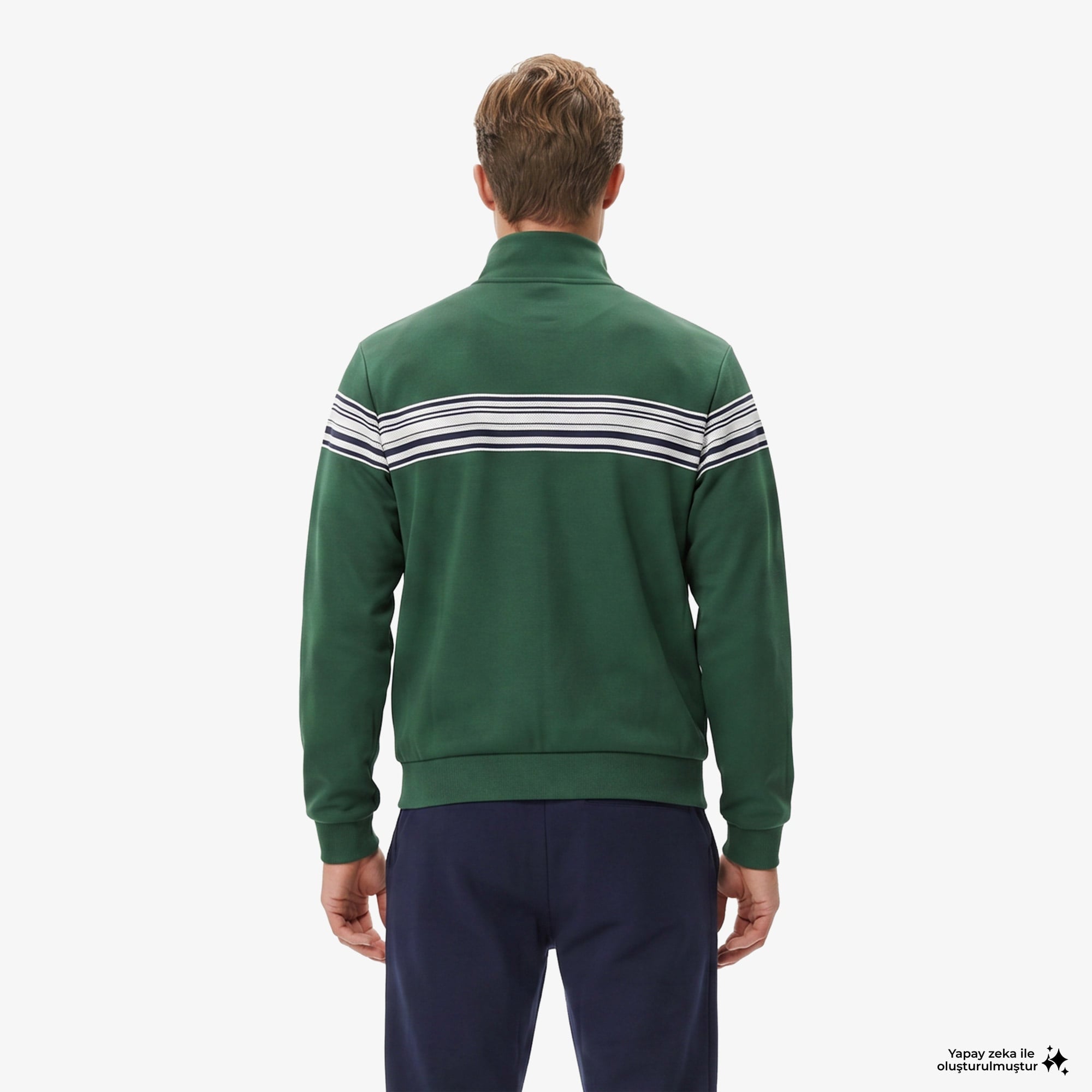 Erkek Regular Fit Fermuarlı Renk Bloklu Yeşil Sweatshirt