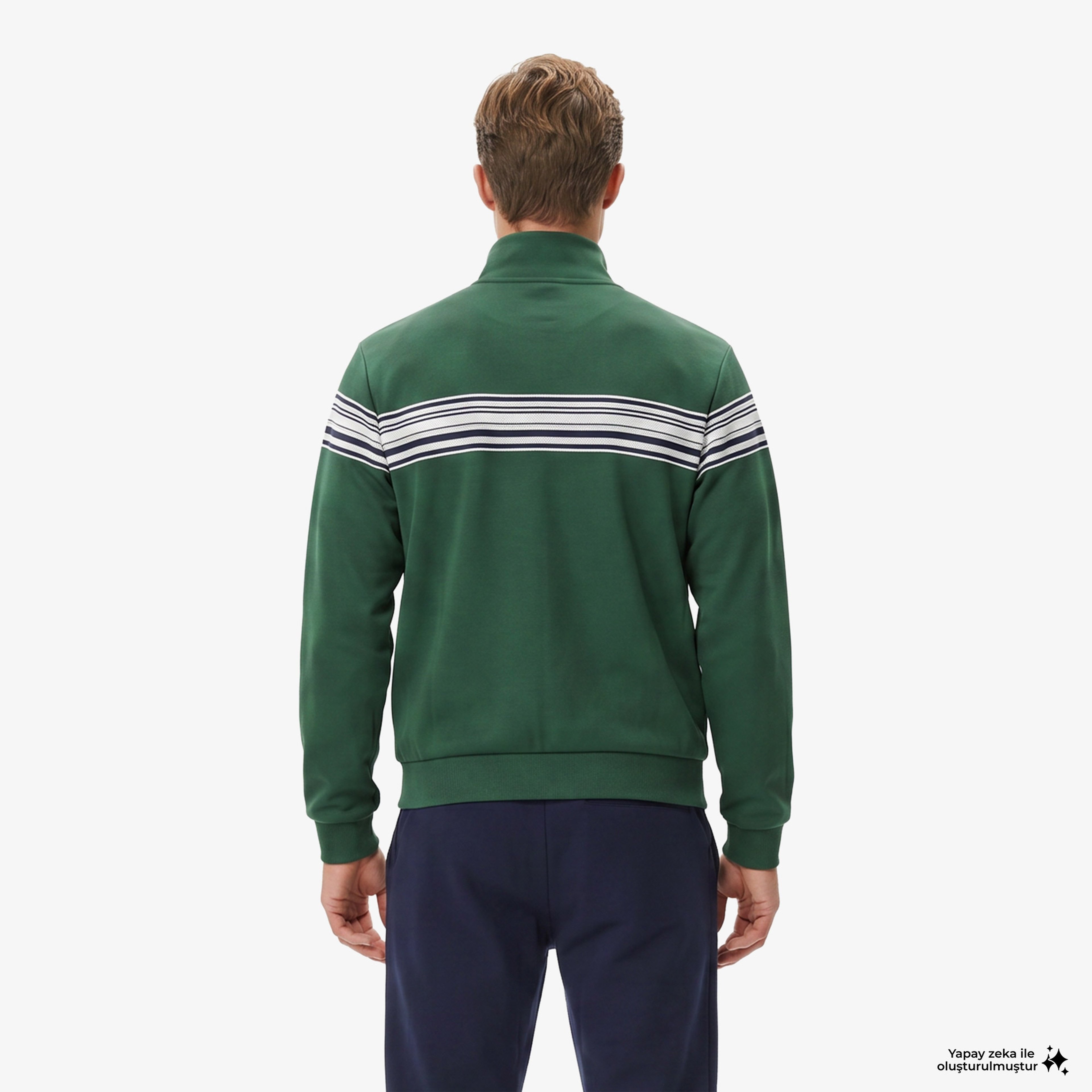 Erkek Regular Fit Fermuarlı Renk Bloklu Yeşil Sweatshirt