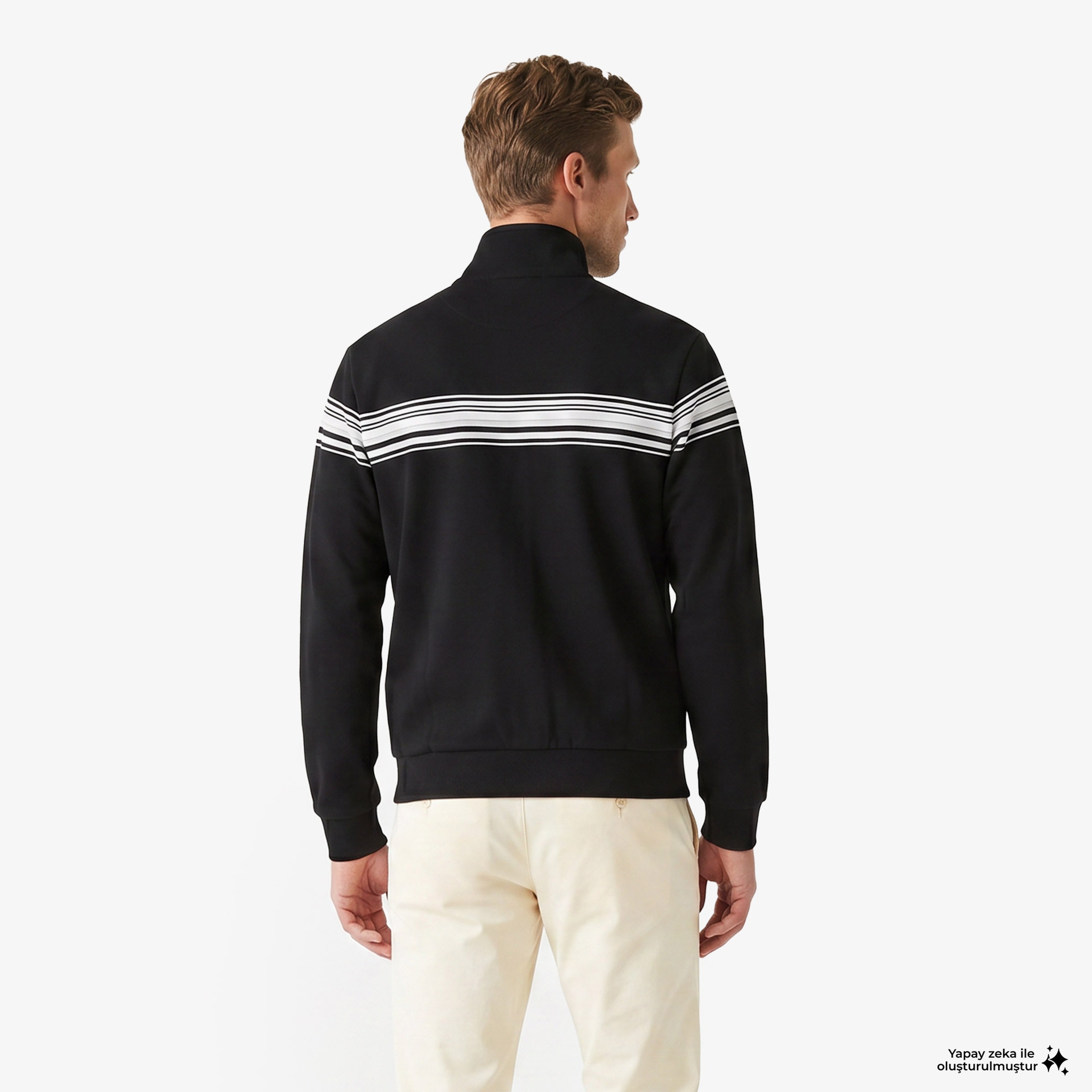 Erkek Regular Fit Fermuarlı Renk Bloklu Siyah Sweatshirt Erkek Regular Fit Fermuarlı Renk Bloklu Siyah Sweatshirt