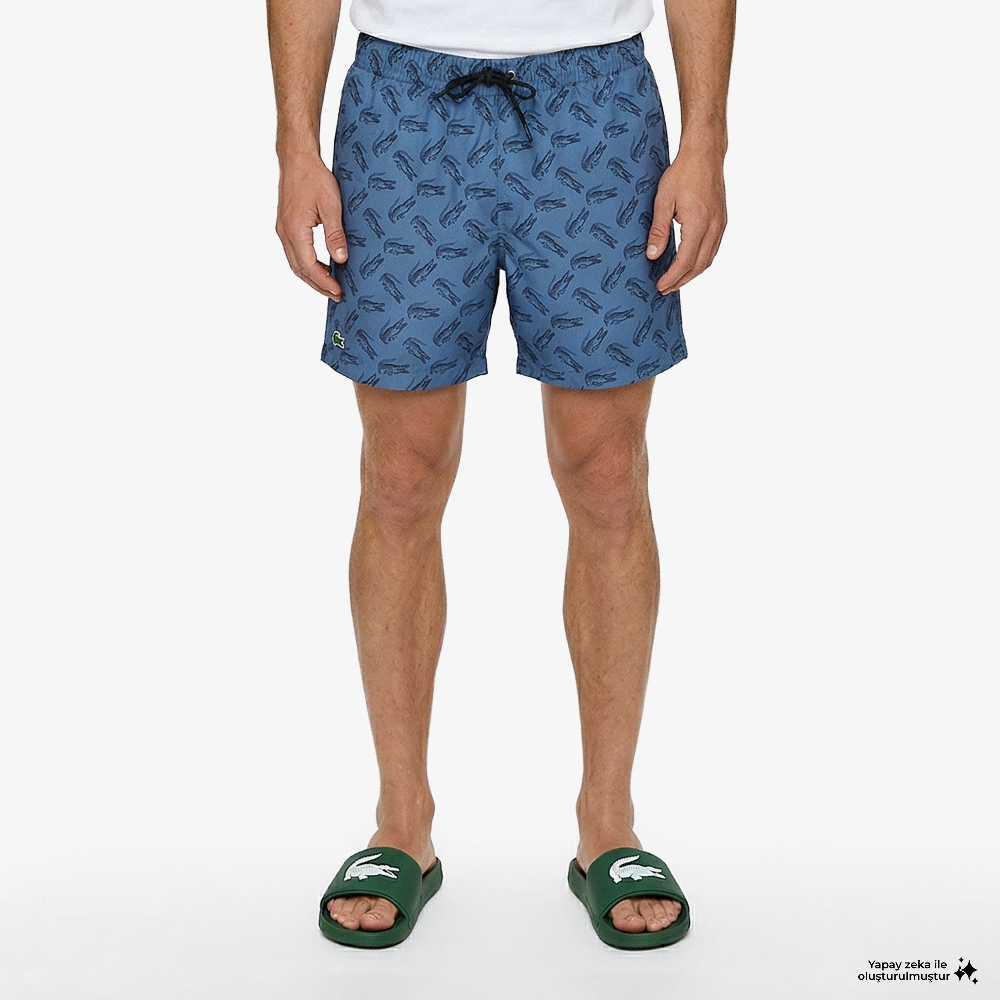 Erkek Regular Fit Desenli Mavi Deniz Şortu