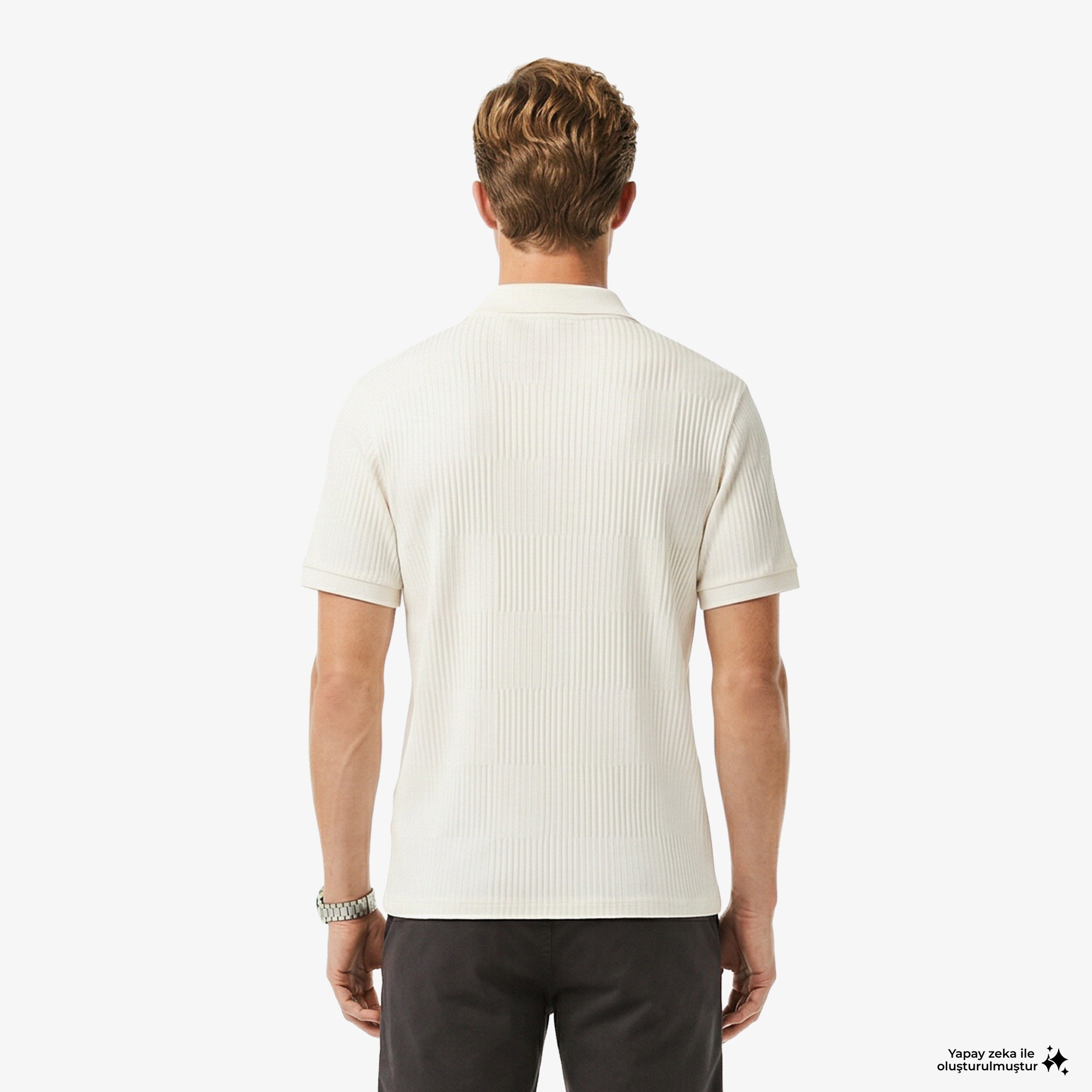 Erkek Regular Fit Çizgili Beyaz Polo