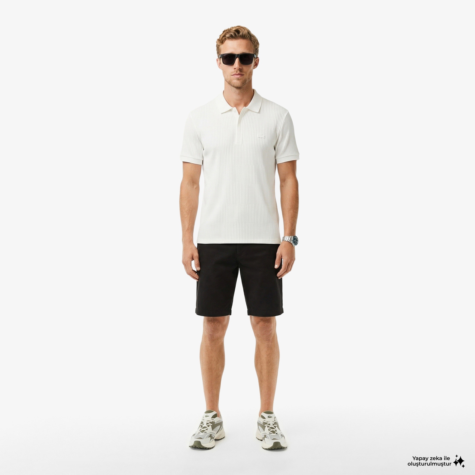 Erkek Regular Fit Çizgili Beyaz Polo