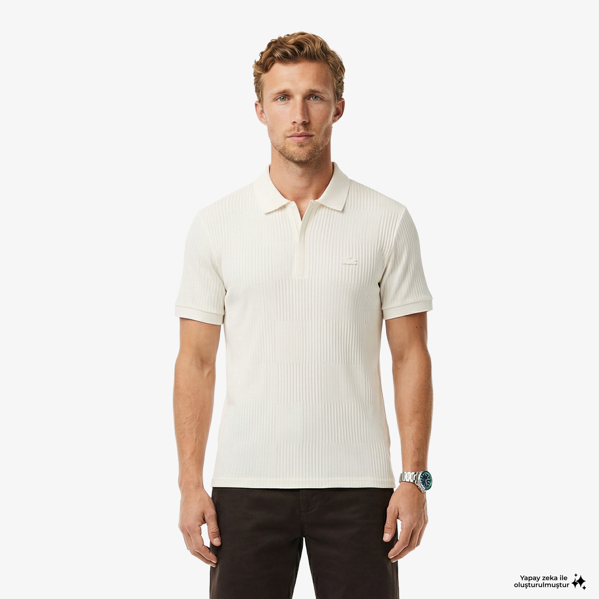 Erkek Regular Fit Çizgili Beyaz Polo