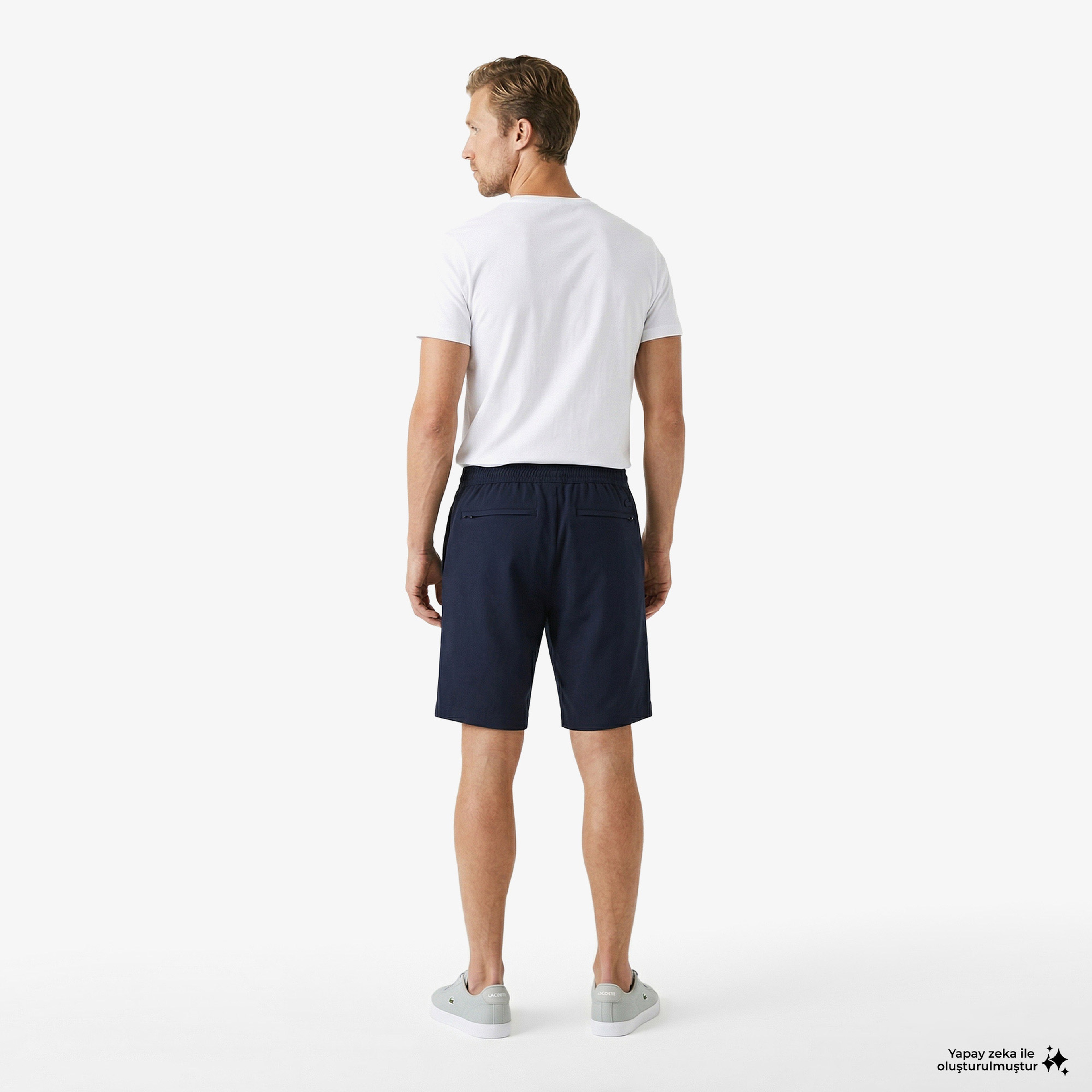 Erkek Tapered Fit Keten Lacivert Bermuda Şort Erkek Tapered Fit Keten Lacivert Bermuda Şort