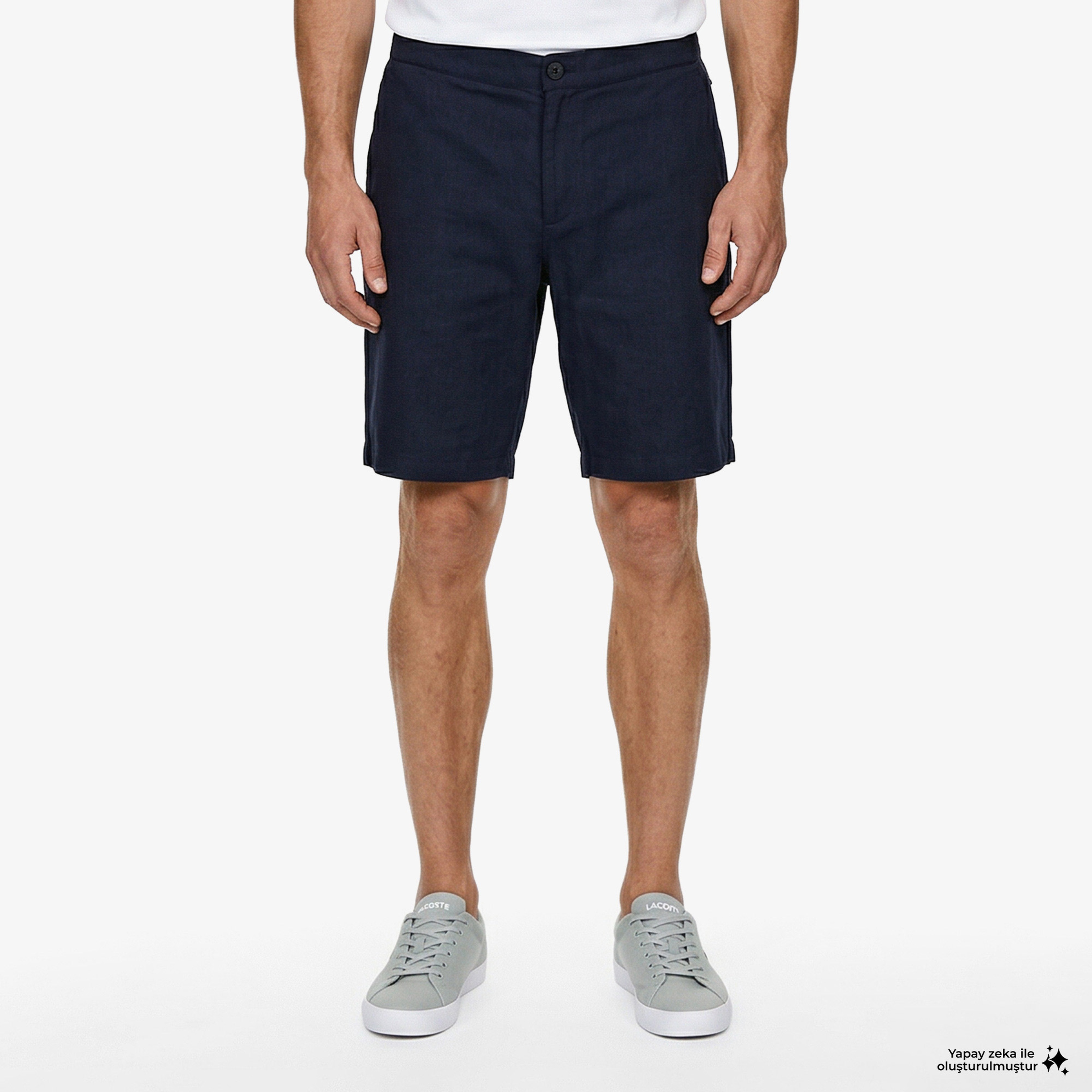 Erkek Tapered Fit Keten Lacivert Bermuda Şort Erkek Tapered Fit Keten Lacivert Bermuda Şort
