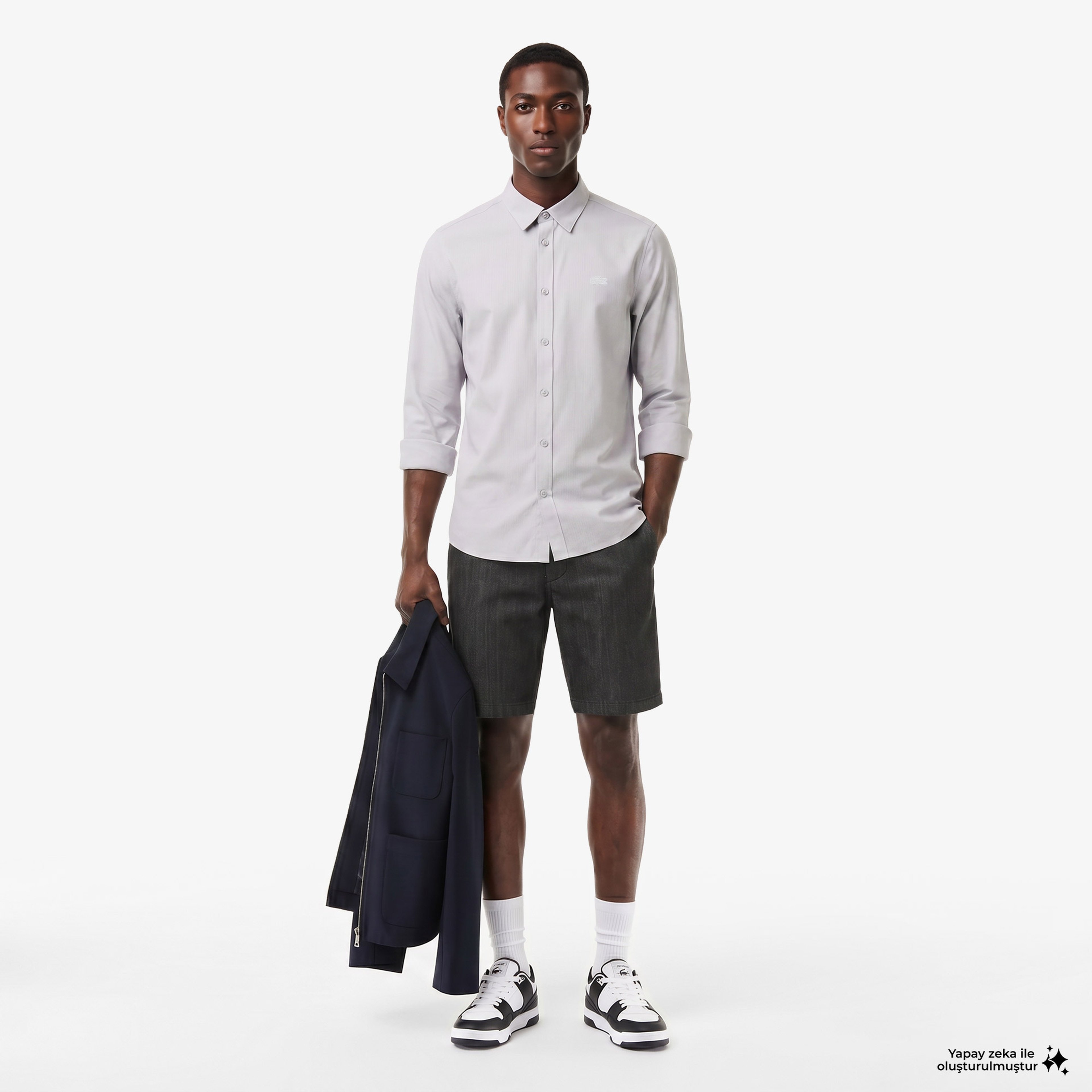 Erkek Slim Fit Düğmeli Yaka Gri Gömlek Erkek Slim Fit Düğmeli Yaka Gri Gömlek
