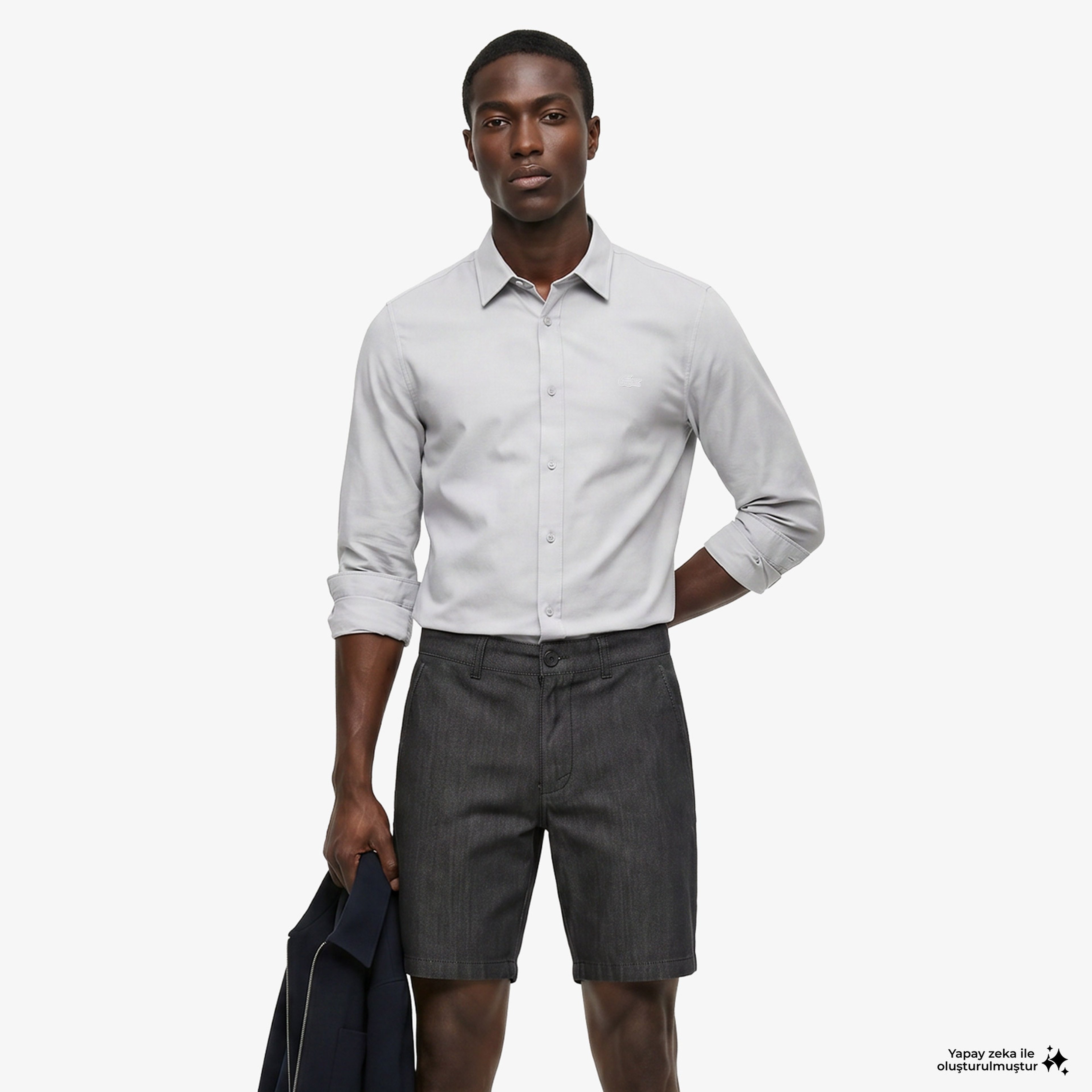 Erkek Slim Fit Düğmeli Yaka Gri Gömlek Erkek Slim Fit Düğmeli Yaka Gri Gömlek