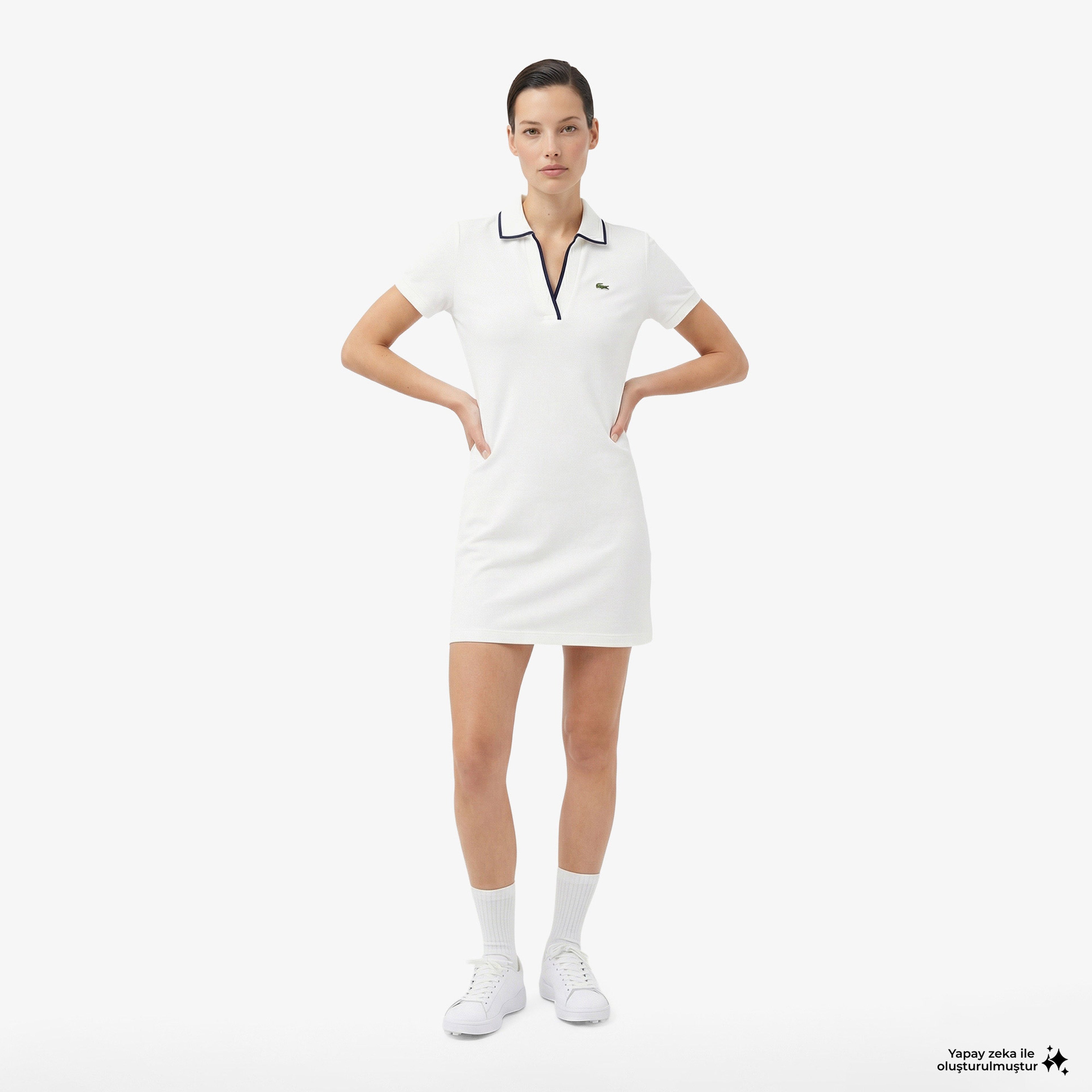 Kadın Classic Fit Kısa Kollu Polo Yaka Beyaz Elbise Kadın Classic Fit Kısa Kollu Polo Yaka Beyaz Elbise