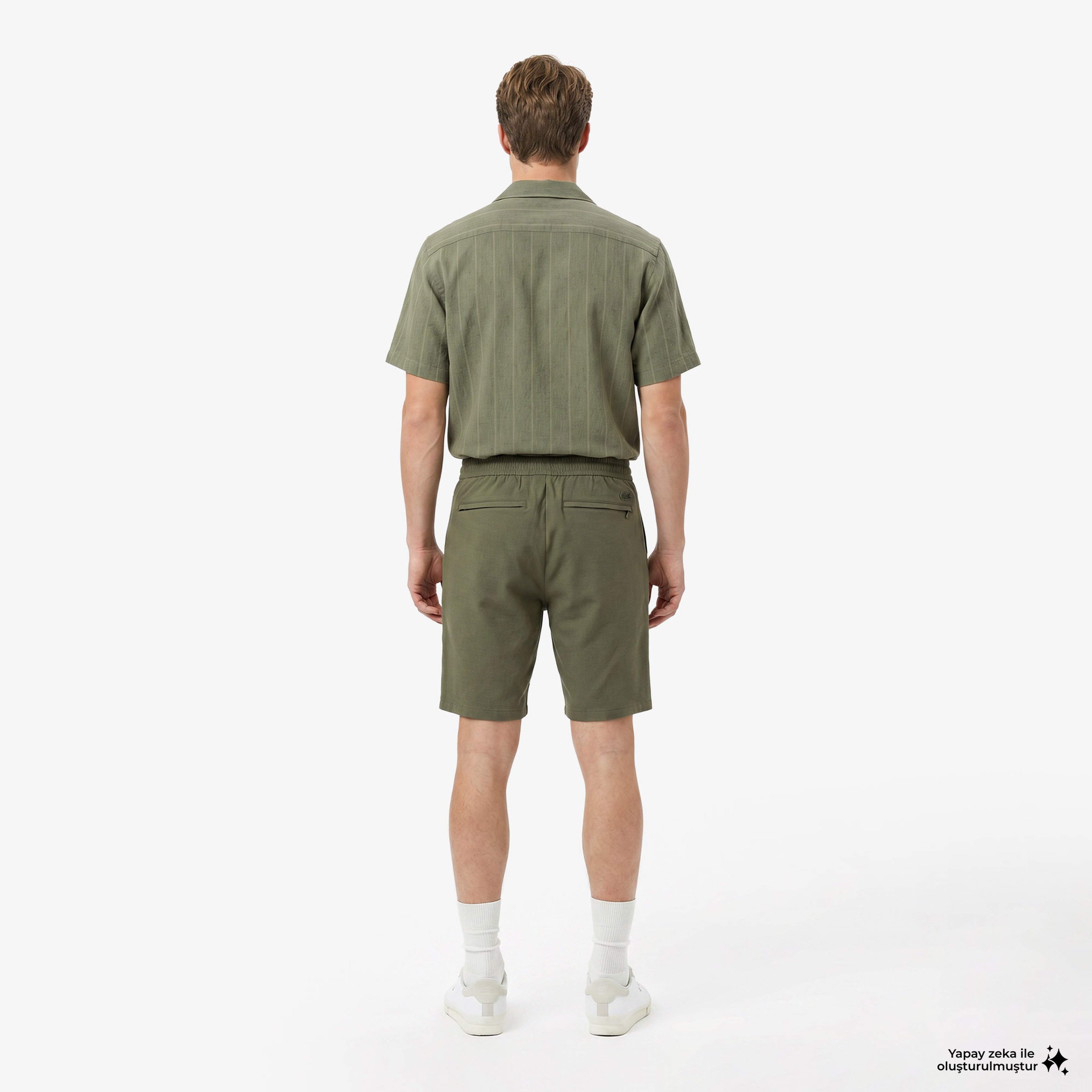 Erkek Tapered Fit Keten Haki Bermuda Şort