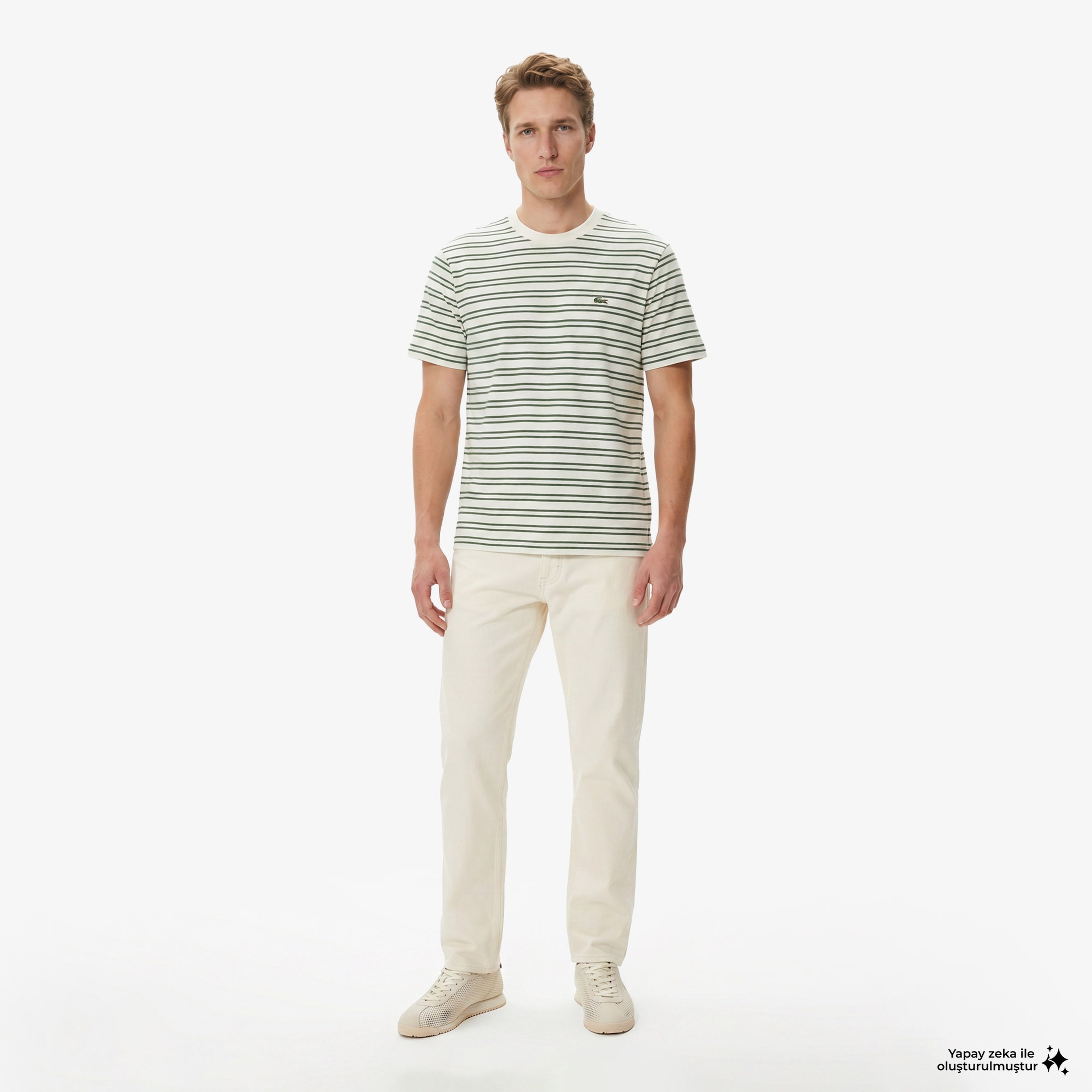 Erkek Classic Fit Bisiklet Yaka Çizgili Yeşil T-Shirt Erkek Classic Fit Bisiklet Yaka Çizgili Yeşil T-Shirt