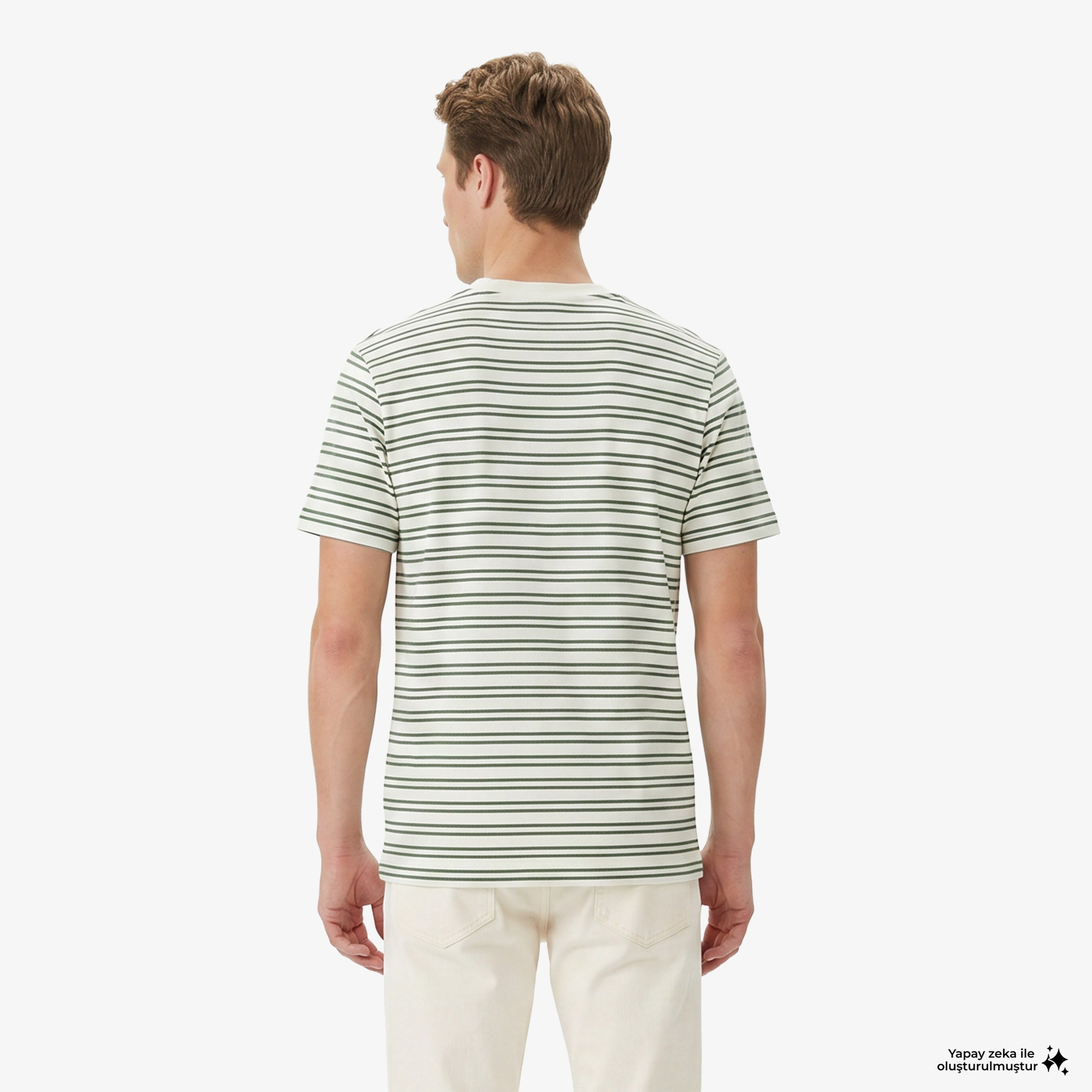 Erkek Classic Fit Bisiklet Yaka Çizgili Yeşil T-Shirt Erkek Classic Fit Bisiklet Yaka Çizgili Yeşil T-Shirt