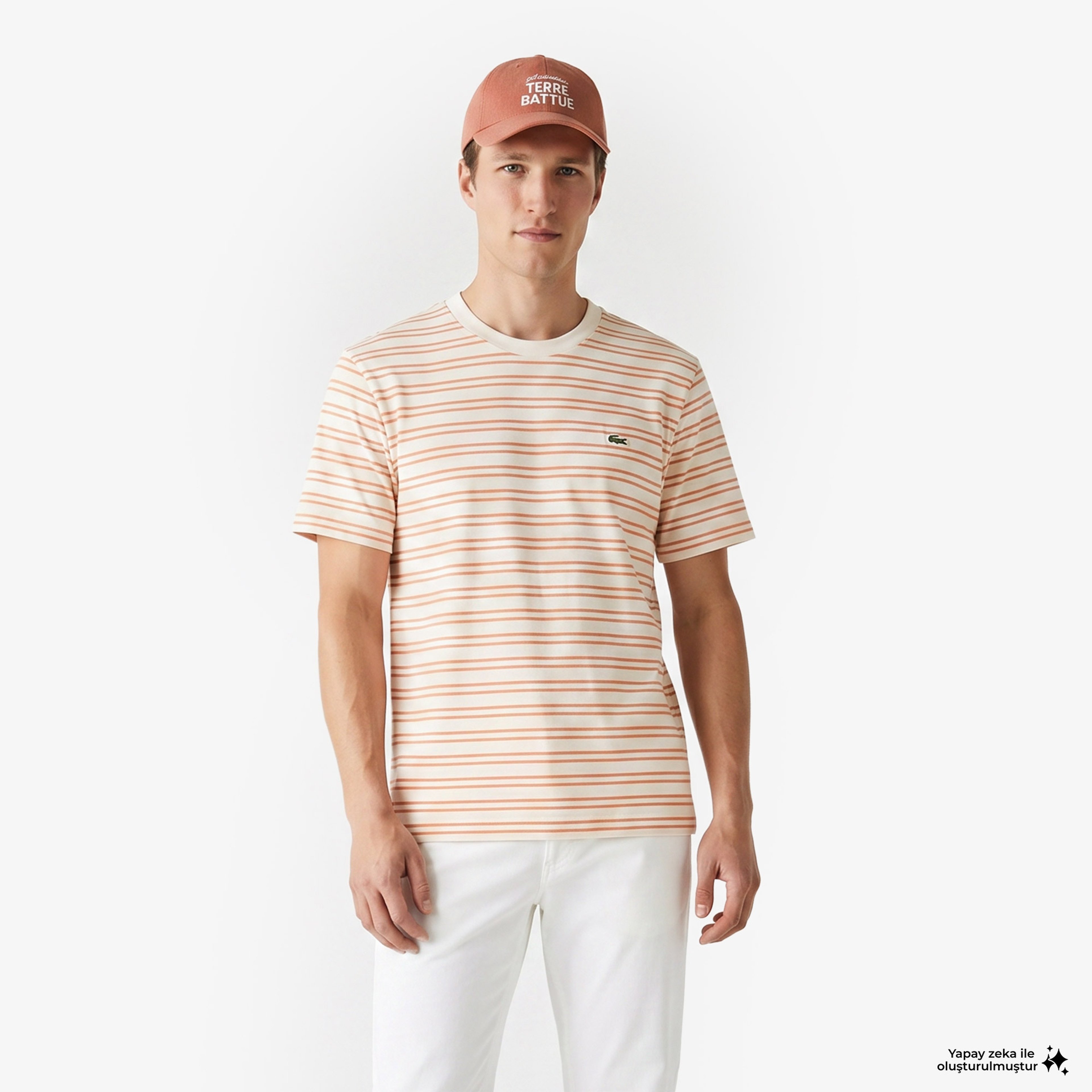 Erkek Classic Fit Bisiklet Yaka Çizgili Turuncu T-Shirt Erkek Classic Fit Bisiklet Yaka Çizgili Turuncu T-Shirt