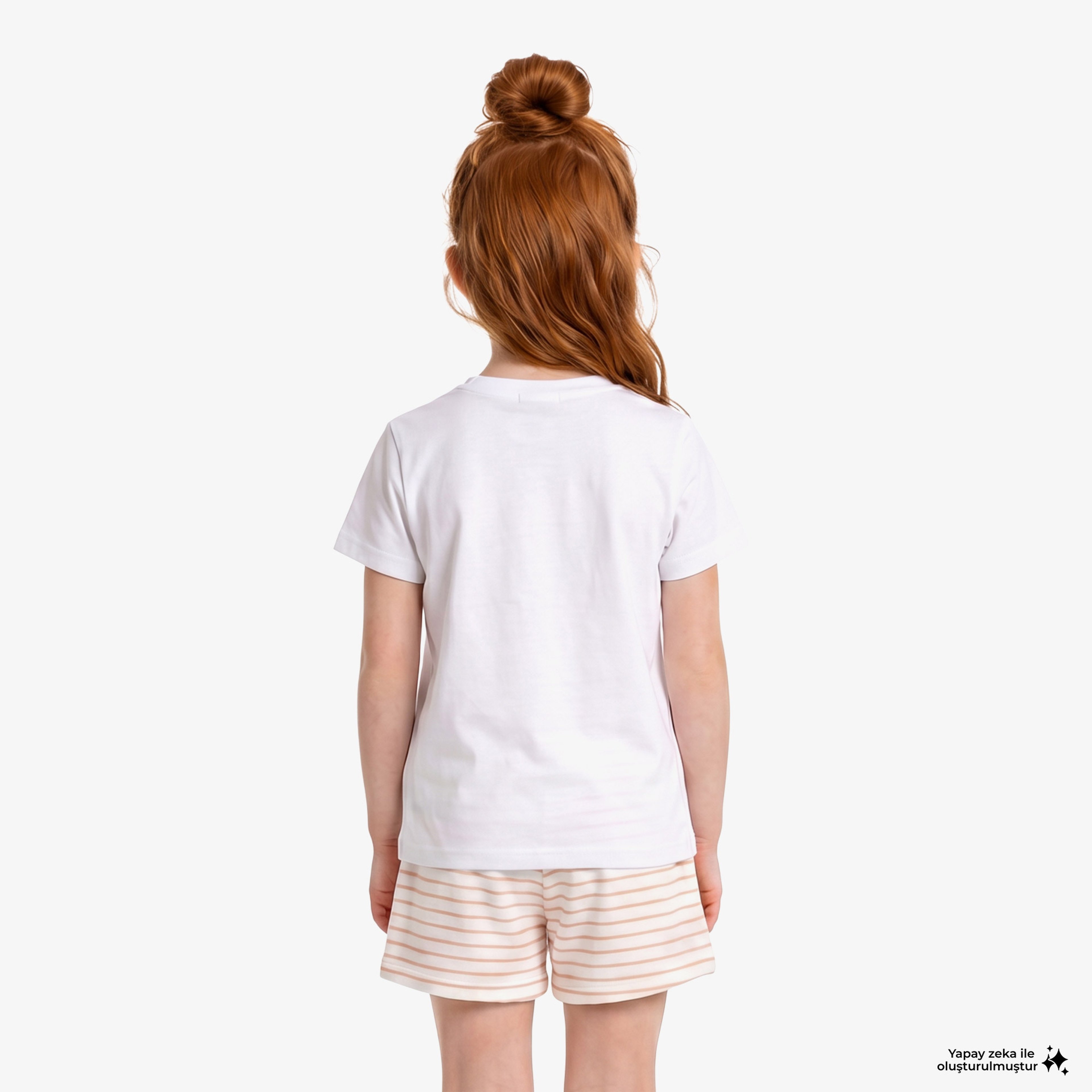 Kız Çocuk Bisiklet Yaka Baskılı Beyaz T-Shirt Kız Çocuk Bisiklet Yaka Baskılı Beyaz T-Shirt