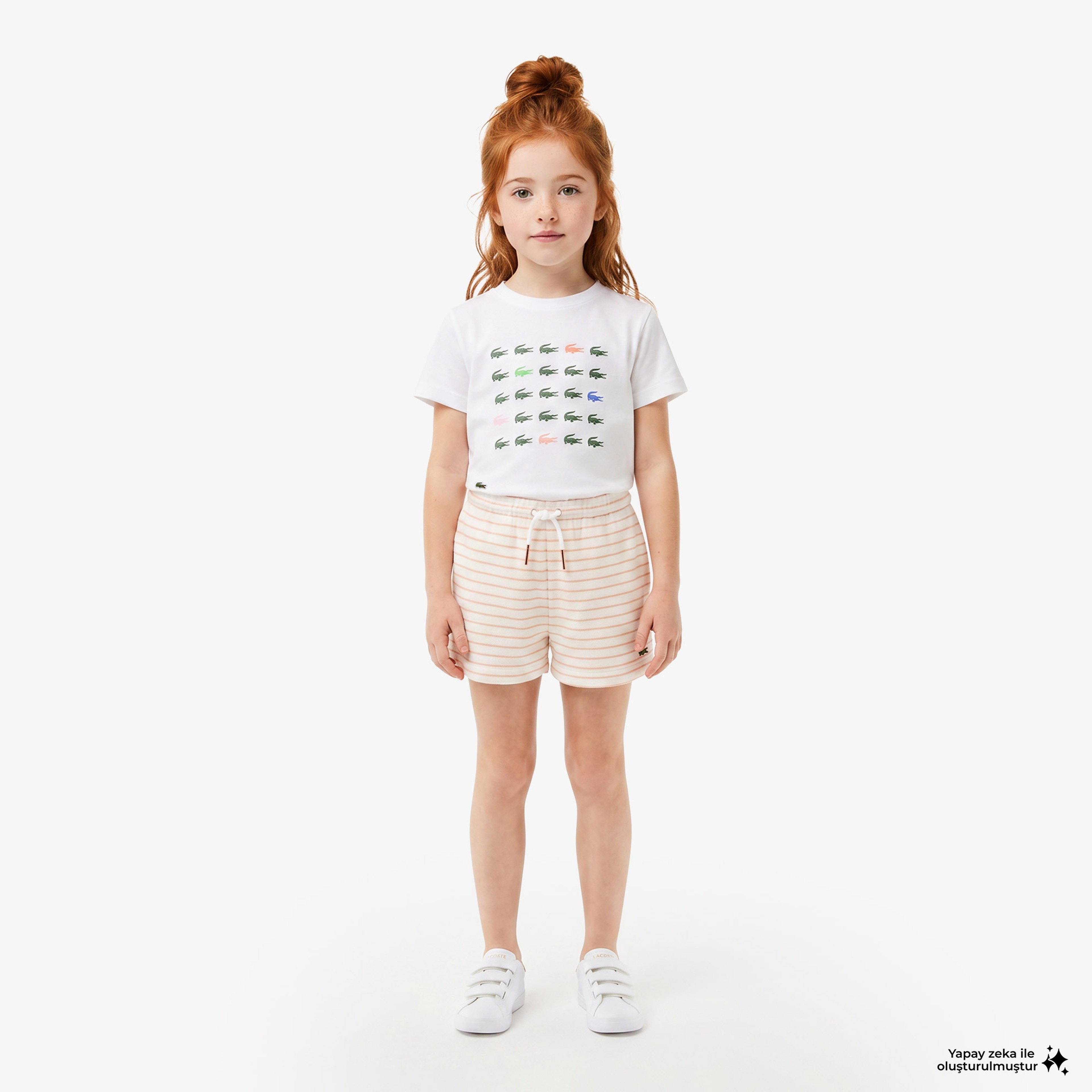 Kız Çocuk Bisiklet Yaka Baskılı Beyaz T-Shirt Kız Çocuk Bisiklet Yaka Baskılı Beyaz T-Shirt