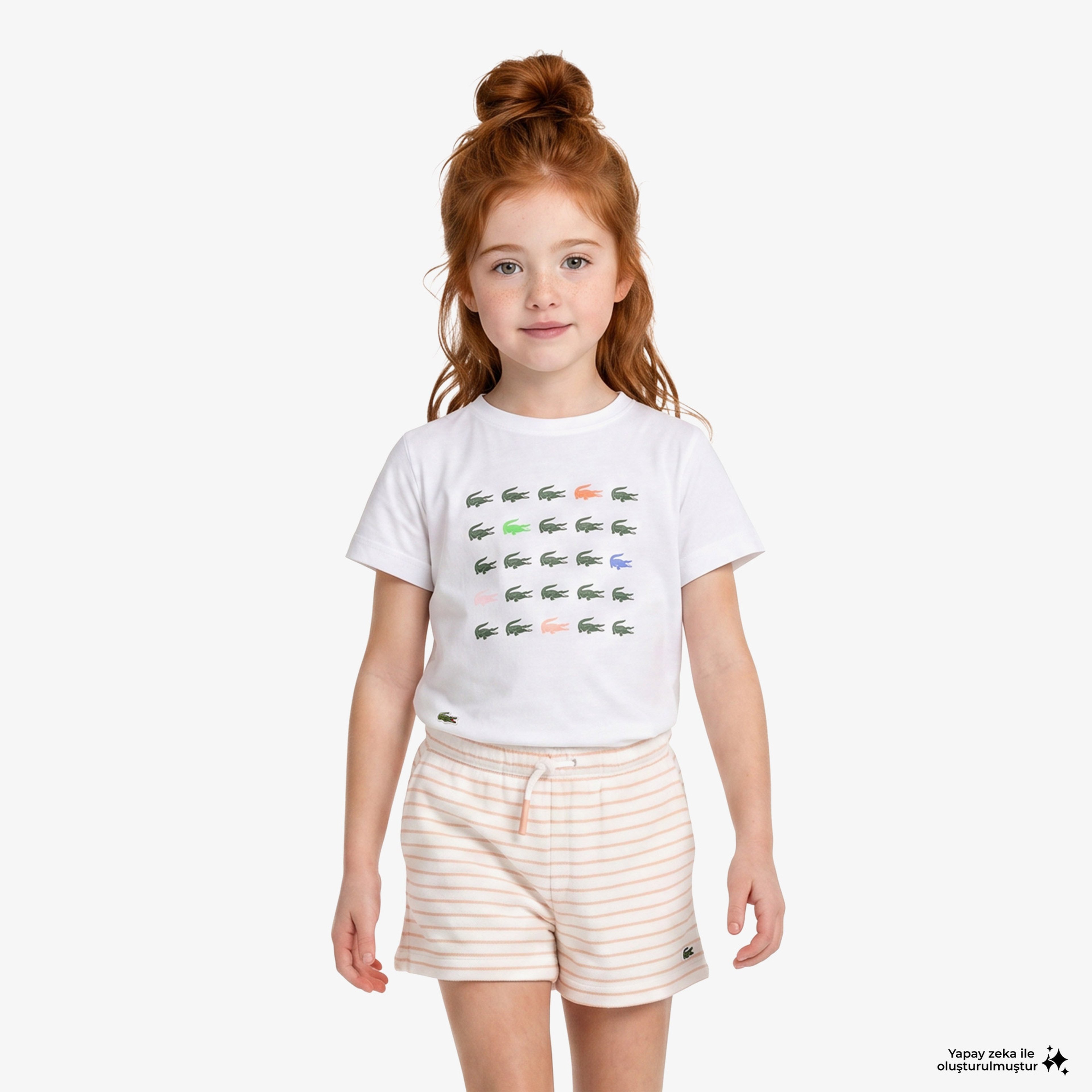 Kız Çocuk Bisiklet Yaka Baskılı Beyaz T-Shirt Kız Çocuk Bisiklet Yaka Baskılı Beyaz T-Shirt